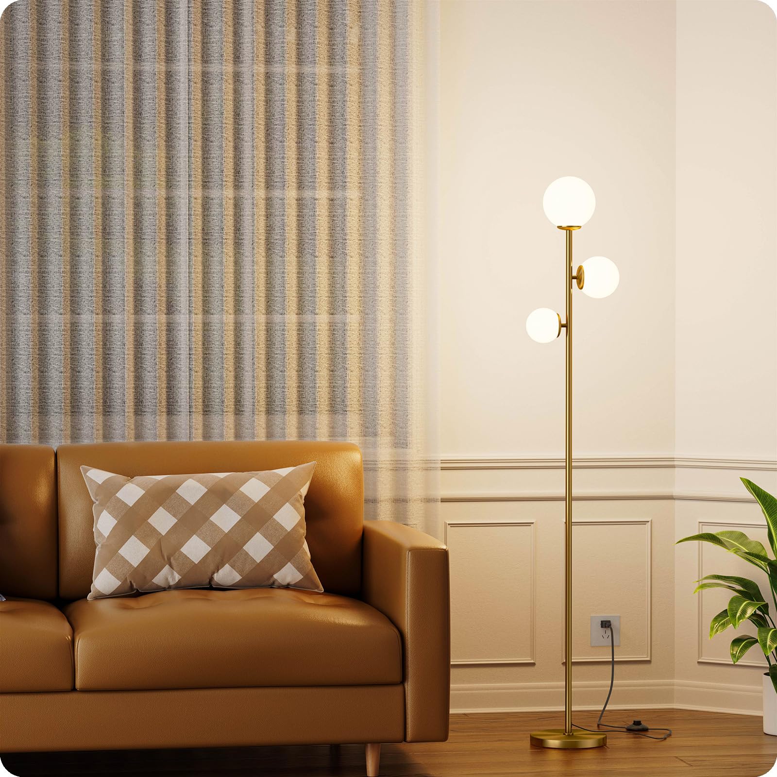 Nukanu Floor Lamp With 3 Frosted Glass Shades,Stangding Lamp Floor Lamps For Living Room Bedroom Office With 3 Led Bulbs,Tall La