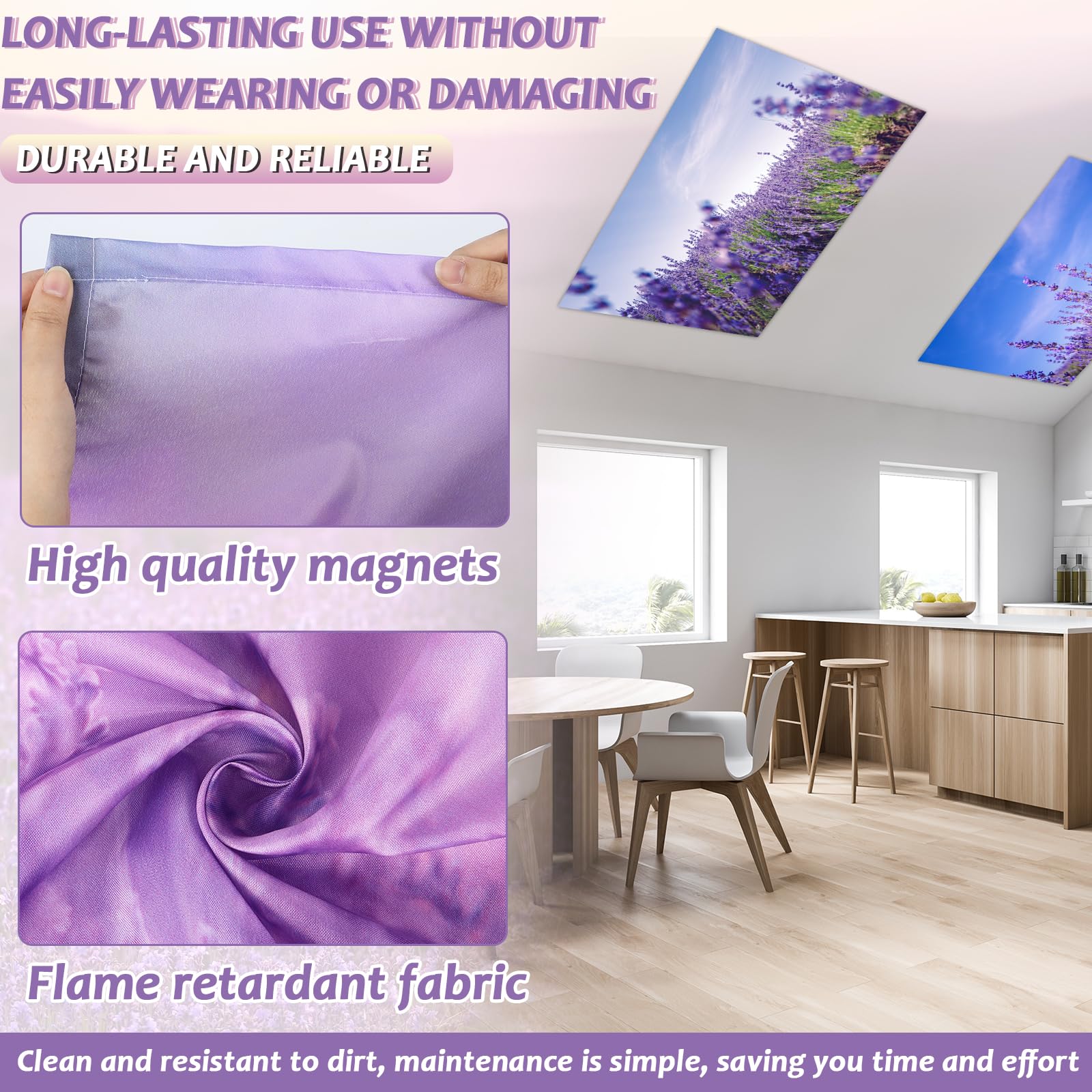 Wiooffen Fluorescent Light Covers 8 Pcs Magnetic 4x2 Feet Polyester Lavender Model YM0919