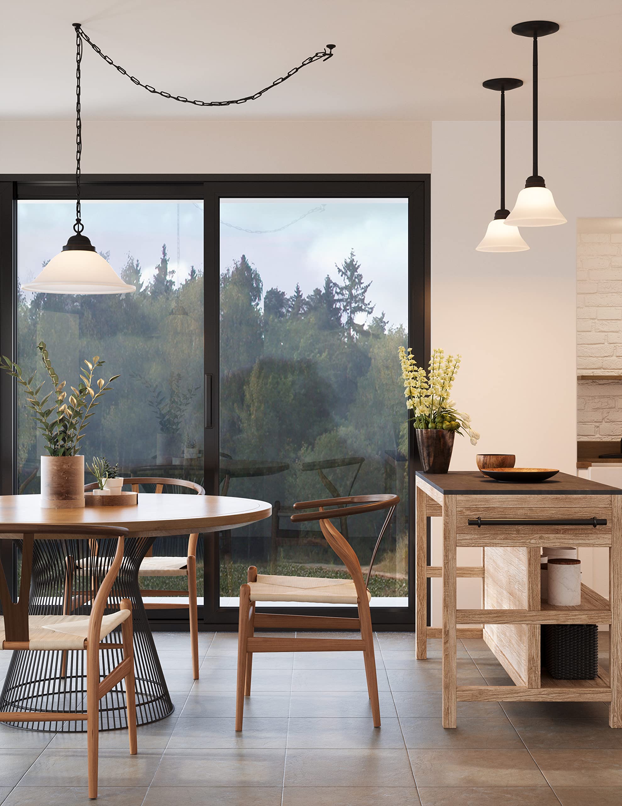 Design House Mini Pendant Light, 1-Light, Dimmable, Alabaster Glass Shade, 8inL x 8inW x 44inH, Oil Rubbed Bronze, Model 514513