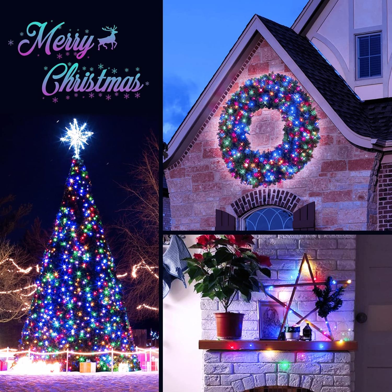 Jmexsuss 2 Pack Solar Christmas Lights Outdoor Waterproof, Each 33Ft 100 Led Multi Colored Solar Fairy Lights, 8 Modes Solar String Lights For Outside Yard Patio Tree Garden Christmas Decorations