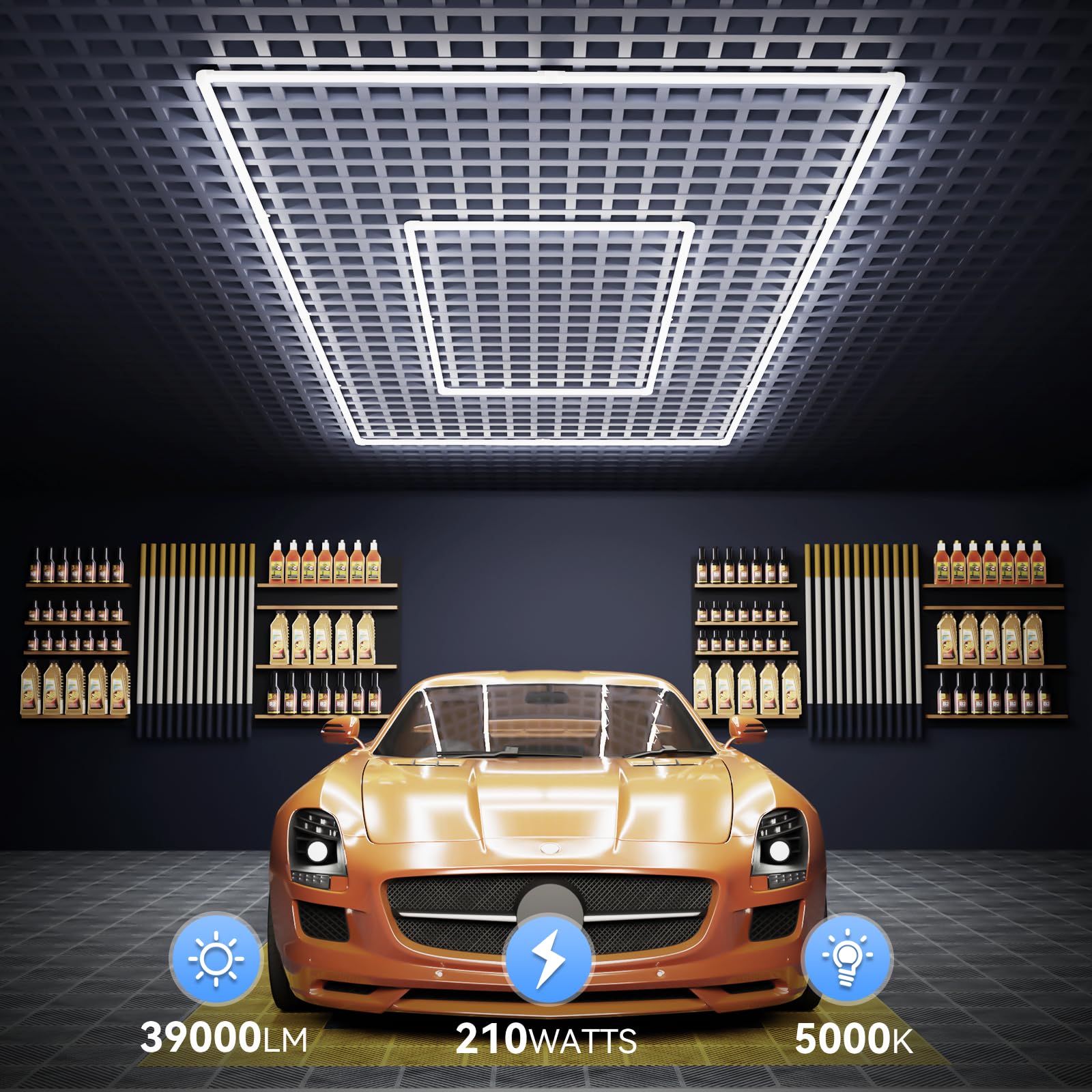 LZHOME LED Garage Light Fixture - 39000LM High Brightness, 44.8" Polycarbonate Rectangle Ceiling Light for Garage, Shop, Workshop