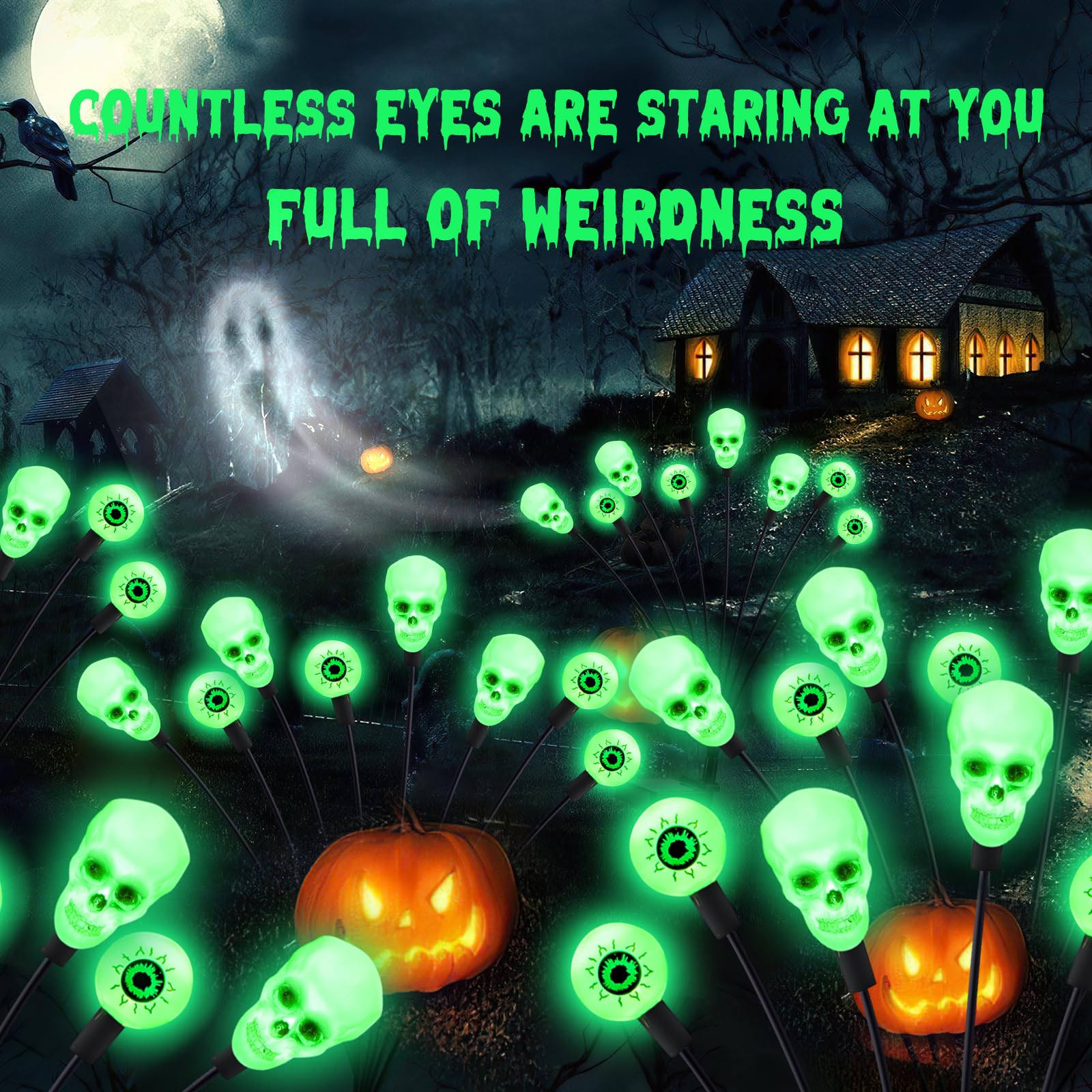 Fensan Solar Halloween Lights Outdoor,Halloween Decorations Outdoor, Scary Halloween Eyeball Lights,4Packs 32Led,Ip65 Waterproof,Halloween Decor For Garden/Yard/Patio/Lawn/Pathway(Green)