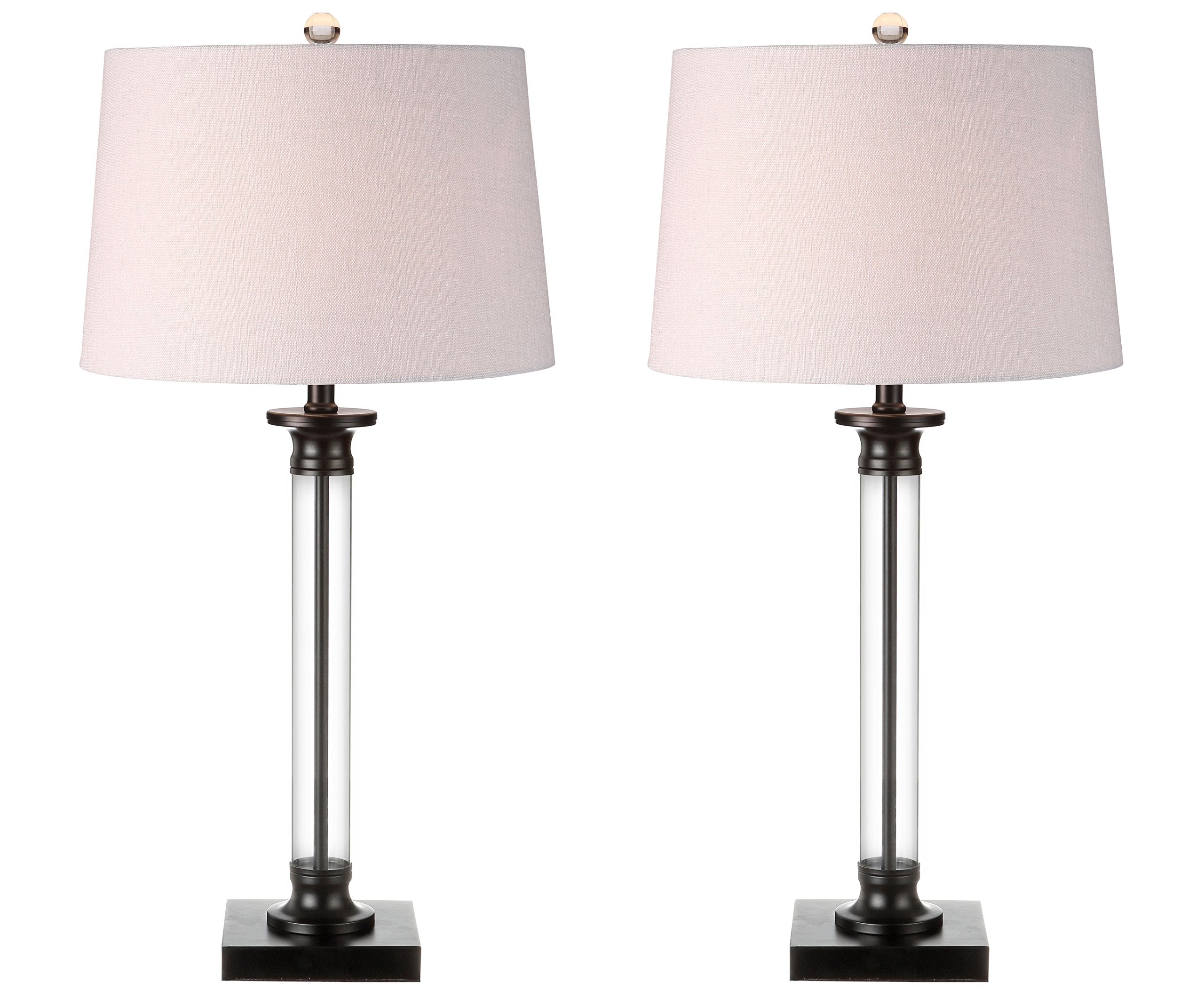JONATHAN Y 30 Black/Clear Glass and Metal Column Table Lamp Set of 2 for Living Room Bedroom  Traditional Iron Base with White Linen Drum Shade  LED Bulbs Included JYL1008A-SET2