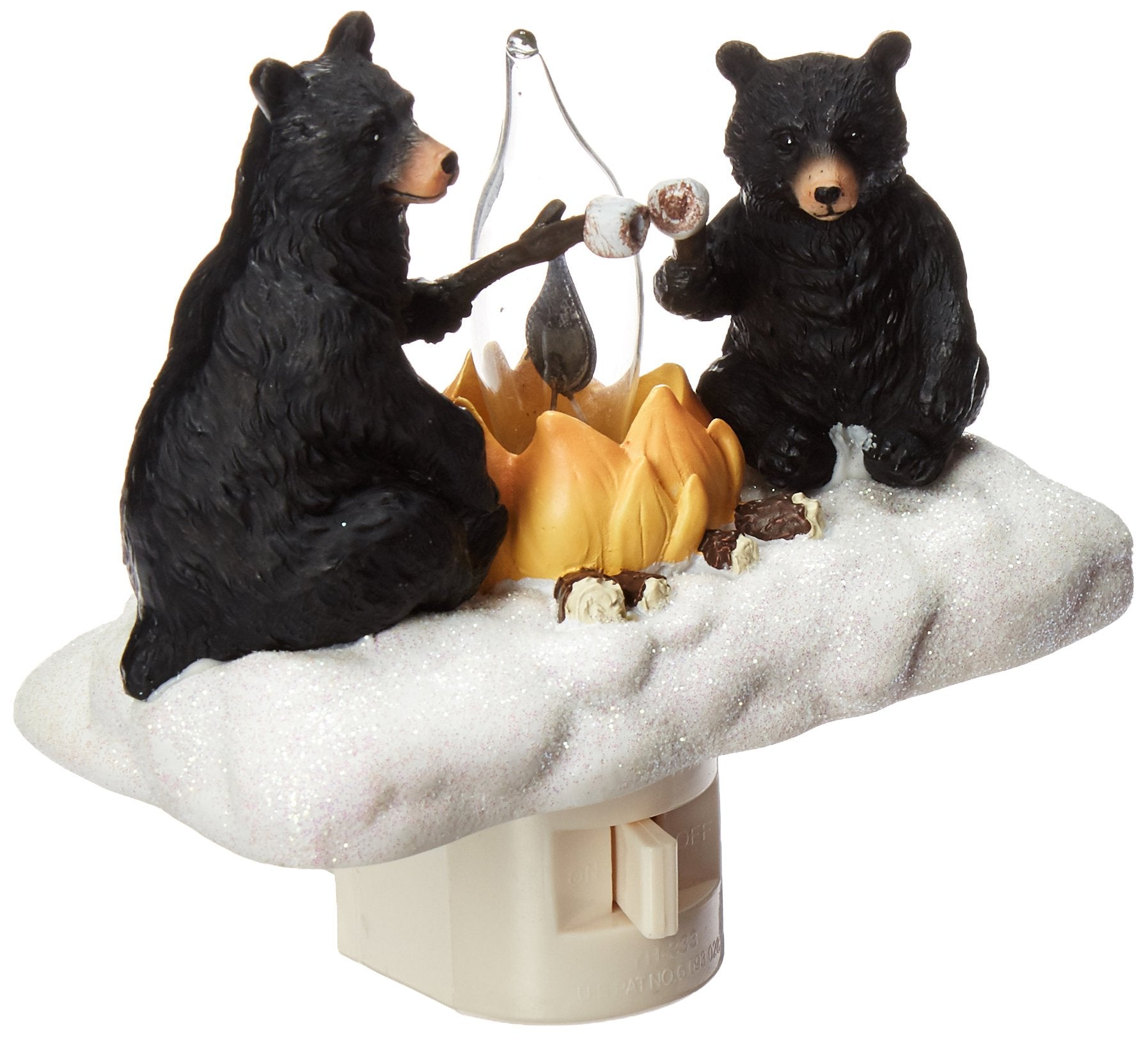 Roman Plug-in Night Light, 2 Bears Roasting Marshmallows, 4.5-Inch, Multicolor, Model 164574, Polyresin