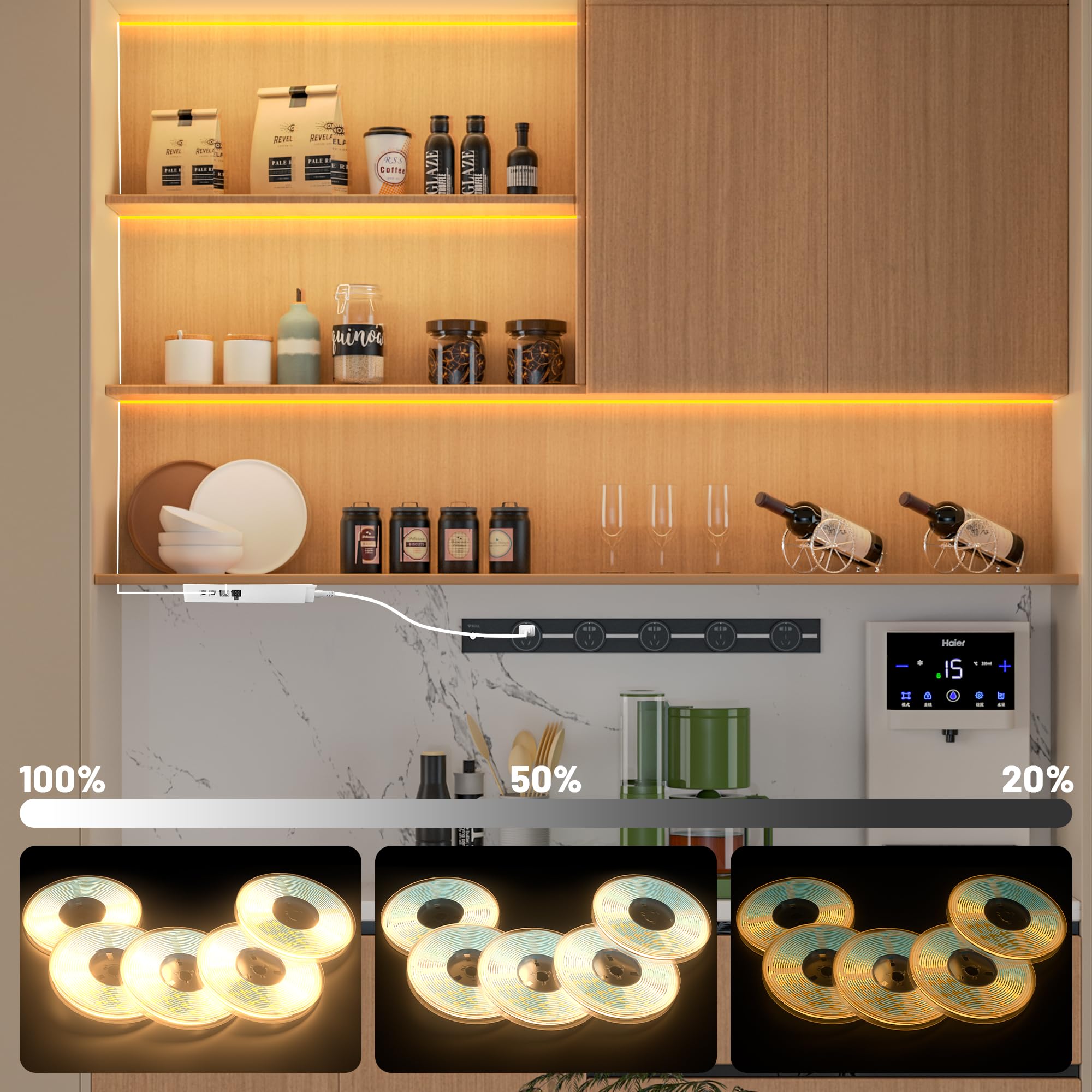 Lichaser 6.56Ft Cob Led Strip Light  6 Rolls Of 3000K Flexible Cob Led For Acoustic Panel And Wood Slat Wall Panels Parallel With Dimmable Touch Sensor Switch  Cuttable For Wood Slat Lighting  Shelf