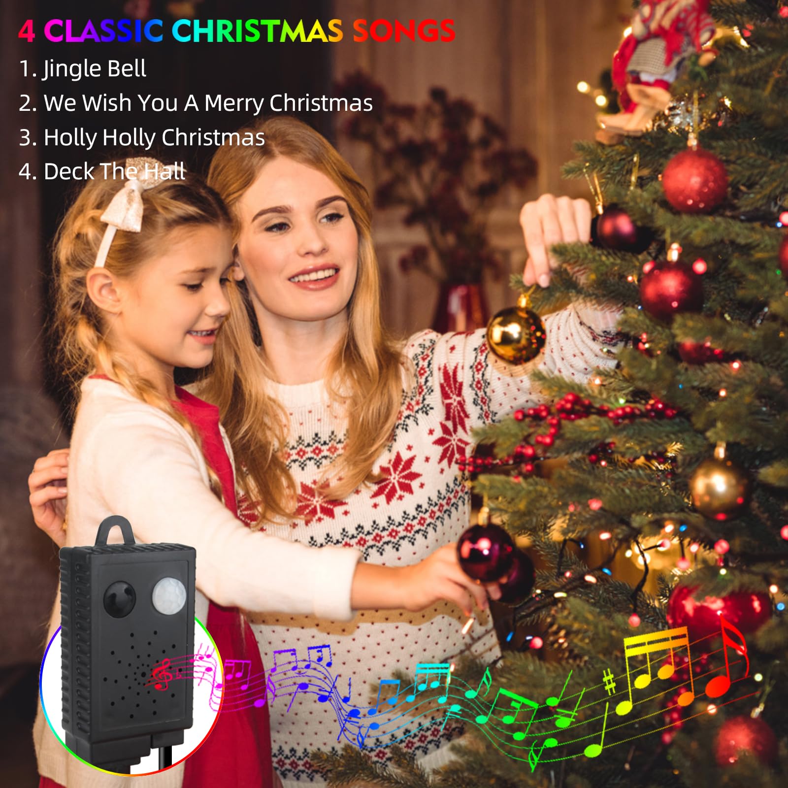 MZD8391 Christmas Lights - 108FT 300LED Motion Sensor Multicolor String Lights for Indoor/Outdoor Holiday Parties, Model QL300AE