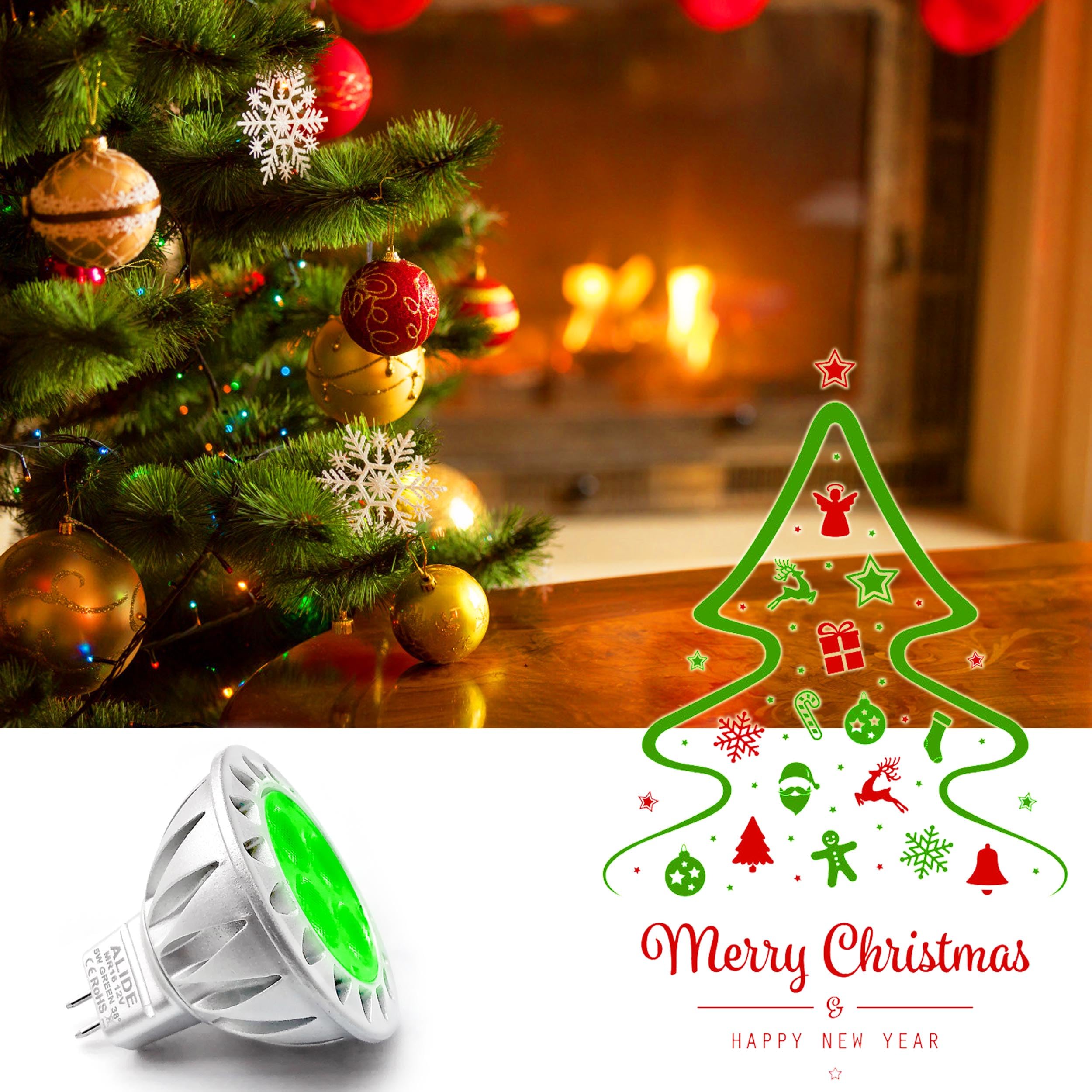 ALIDE MR16 GU5.3 5W LED Bulbs, Green, 12V Low Voltage, Aluminum, 3 Pack - Halogen Equivalent for Outdoor Lighting