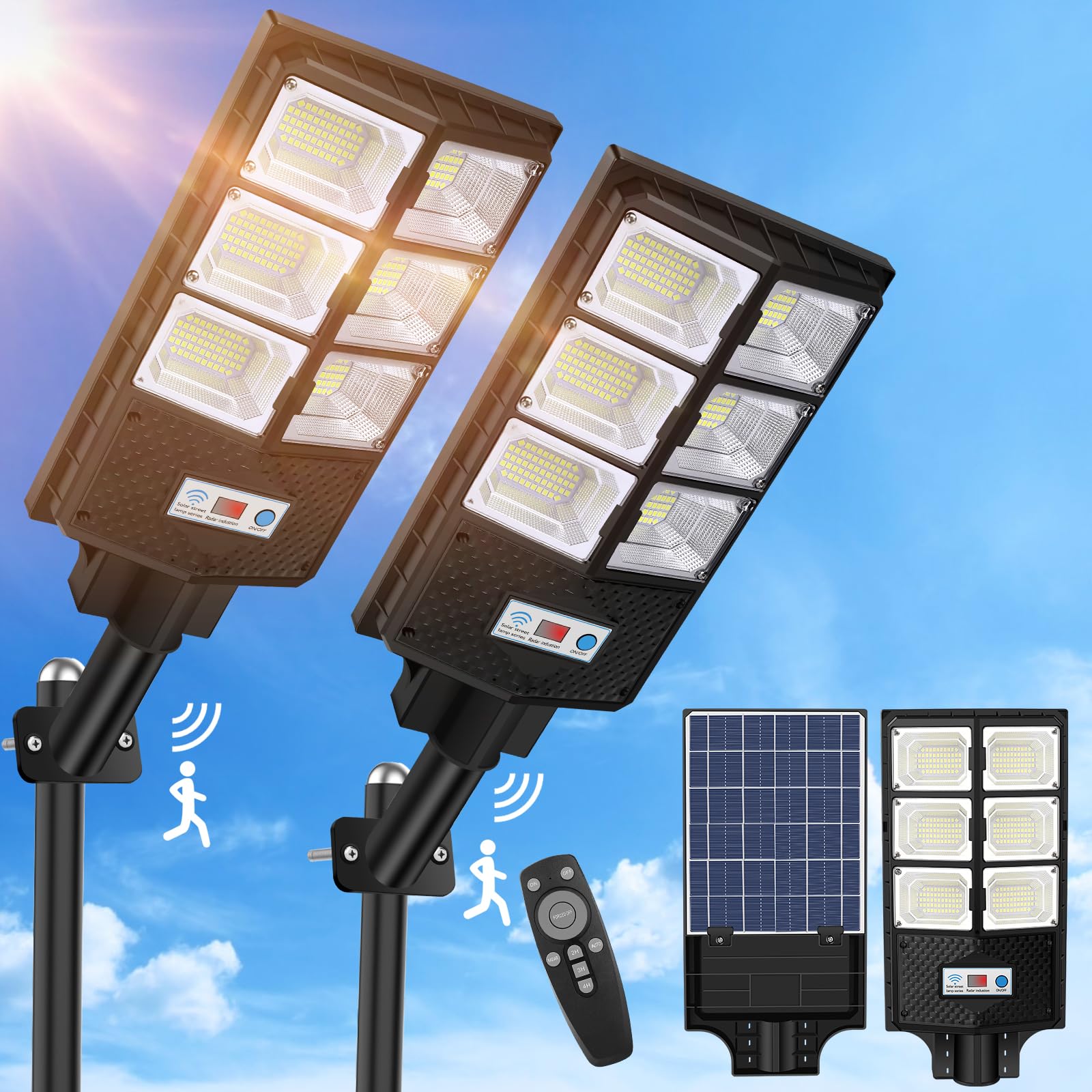 VUAA 2 Pack Solar Street Lights Outdoor Waterproof, 6500K 10000LM LED Solar Lights for Outside Dusk to Dawn, Outdoor Flood Light