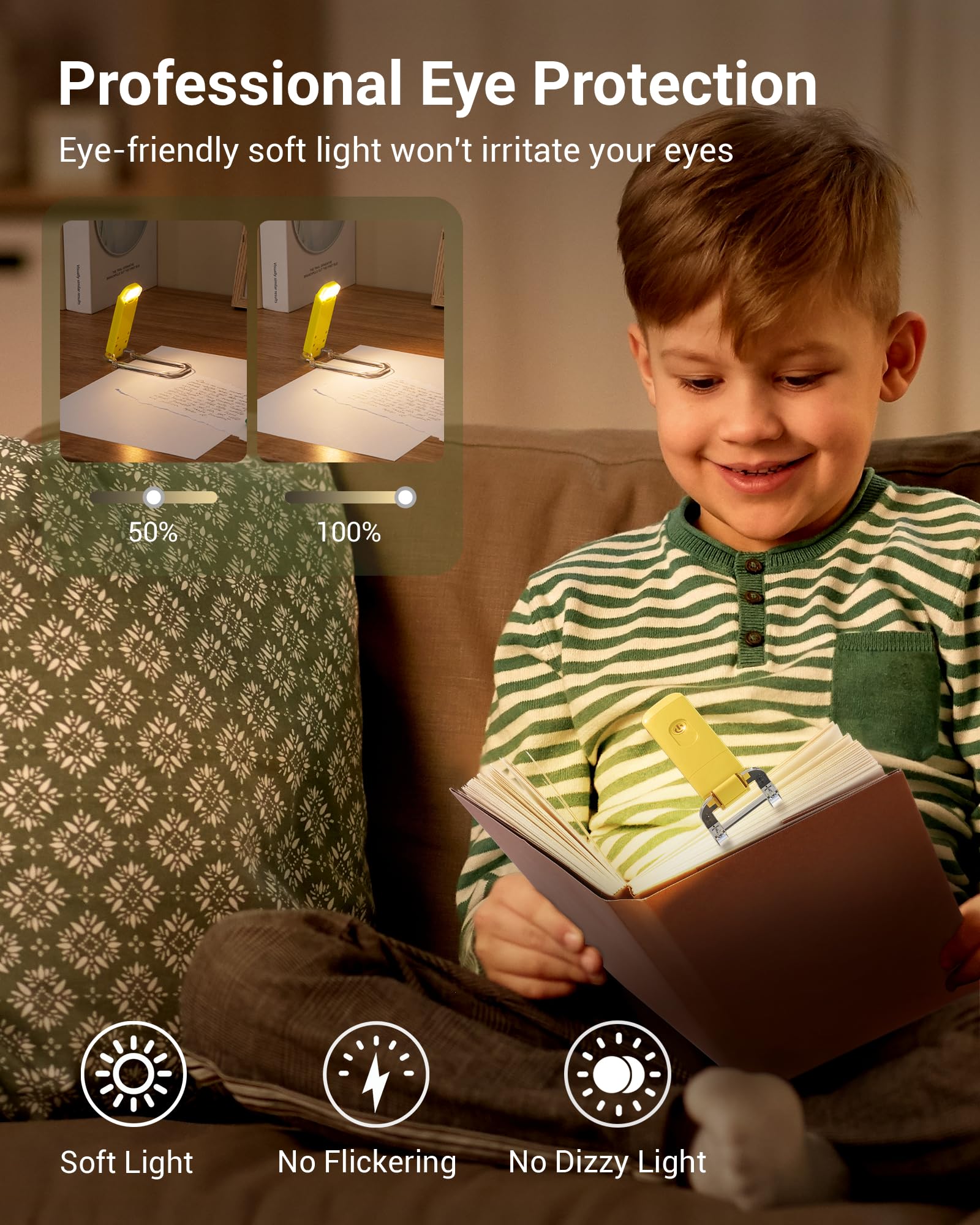 Dewenwils Rechargeable Book Light For Reading In Bed, Warm White, Brightness Adjustable For Eye Care, Led Clip On Book Lights Fo