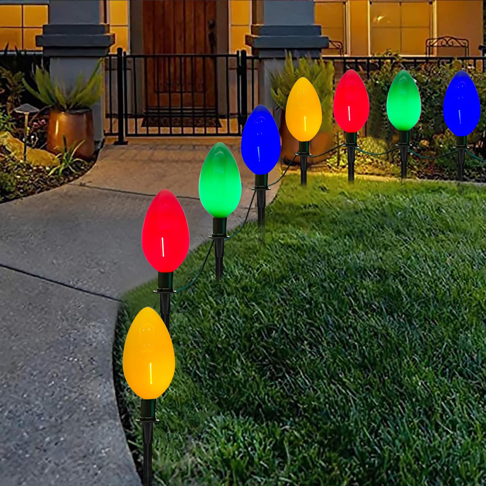 GOOTHY Jumbo C9 Christmas Pathway Lights, 14FT, 8 LED Multicolor Bulbs, Outdoor Decorations for Lawn and Sidewalk