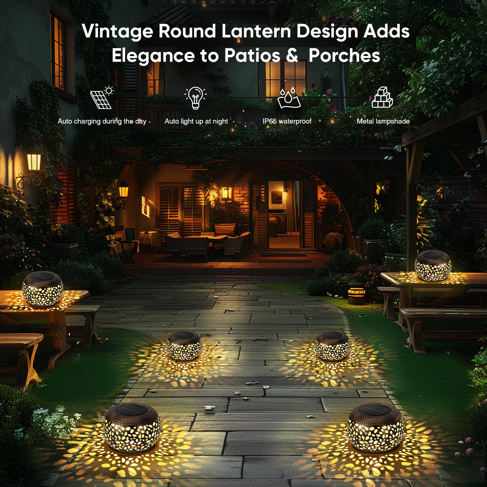 Solar Lantern Outdoor Patio Decor: Retro Metal Solar Lights, Waterproof, Hollow Out, Yard Porch Garden Balcony Desk Bedroom Tabl