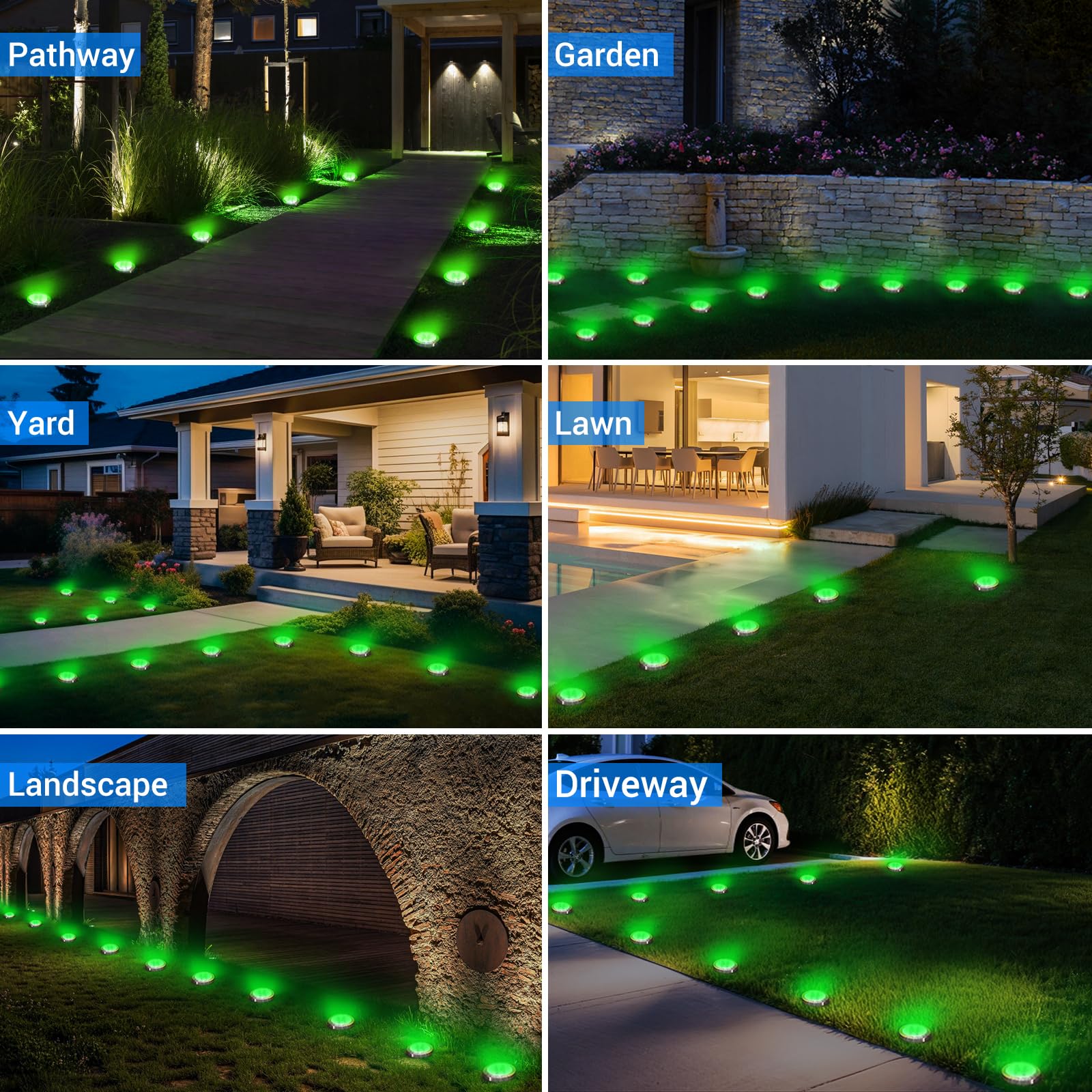 Peasur Solar Ground Lights Outdoor  12 Pack Flat Solar Powered Disc Lights  Ip68 Waterproof  Anti-Rust  Landscape Lighting For Pathway Garden Yard Lawn Walkway Landscape Driveway  Green