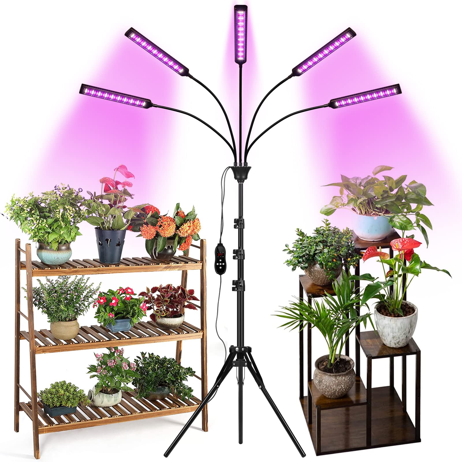 Plant Light for Indoor Plants, Full Spectrum LED Grow Lights with Tripod Stand, Timing 1-19Hrs & Auto On/Off, 11 Levels Dimmable
