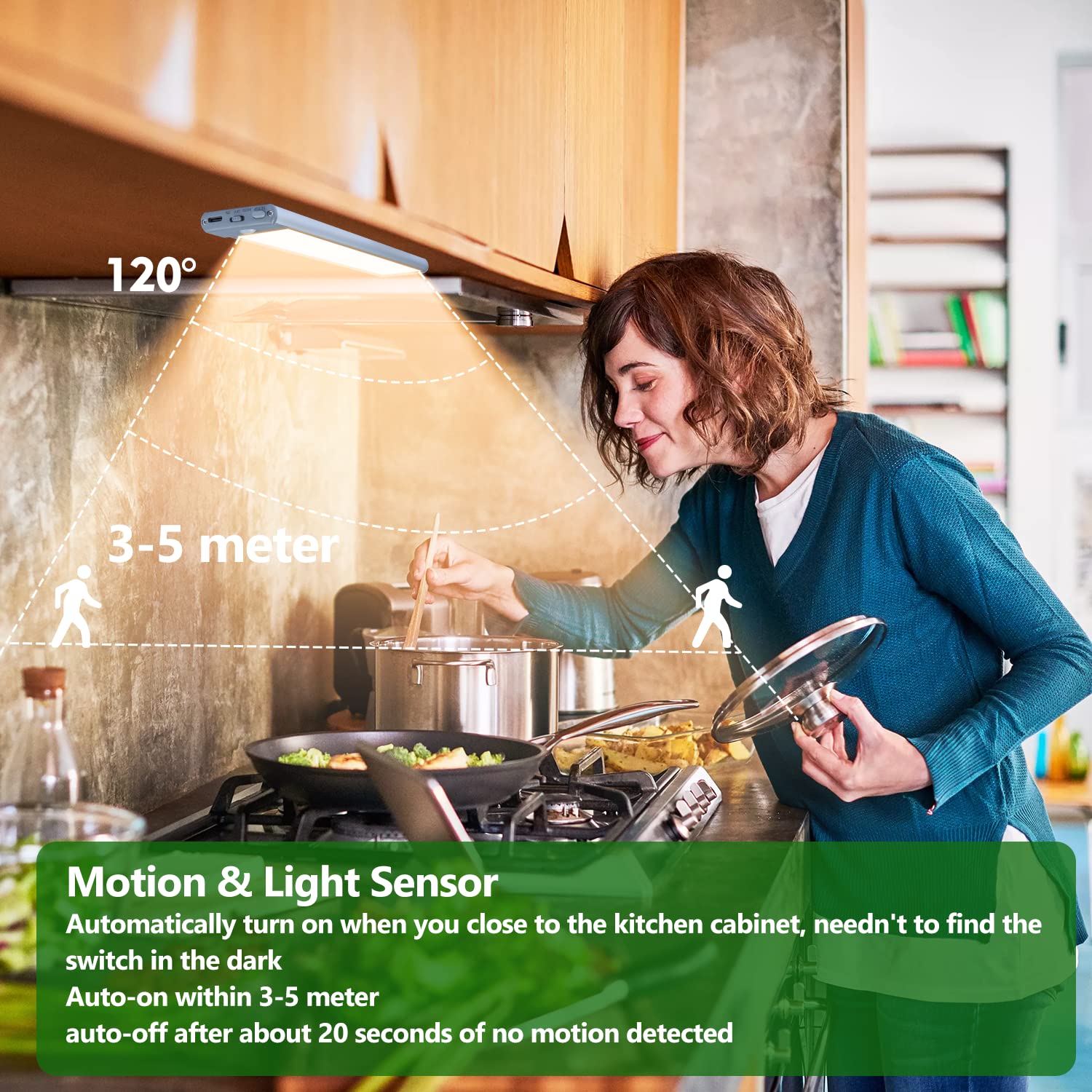 HIBOITEC Under Cabinet Motion Sensor Light, 3 Color Temperatures, Dimmable, 8inch, Wireless Rechargeable, 1 Pack, Model DL035DZ113