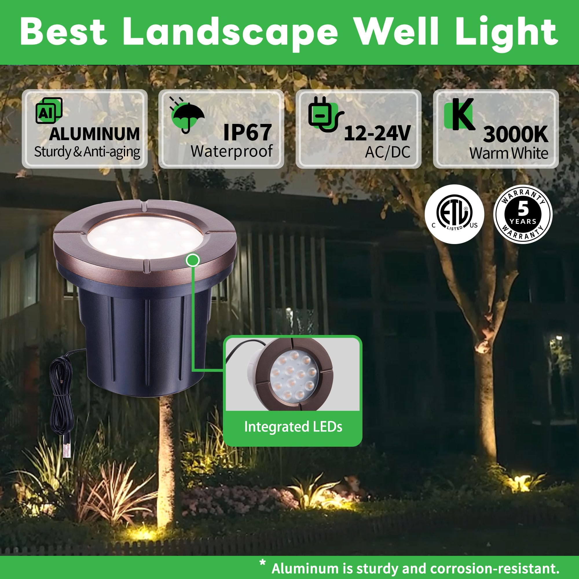 Varmtalys Landscape Well Light, Led Low Voltage In Ground Lights, Ip67 Waterproof 12V Outdoor, Bright 6W 580Lm Aluminum Orb For