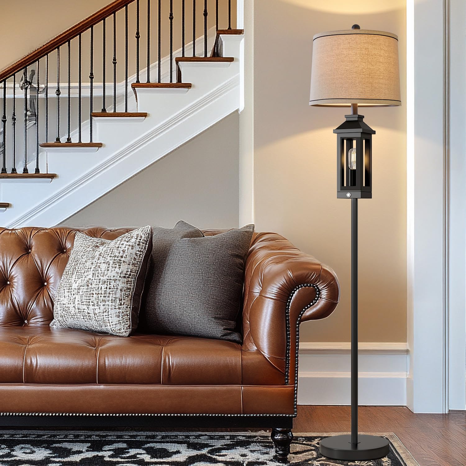 G-Safava 63&quot; Black Floor Lamp - Tall Standing Cage Shape Light For Living Room & Bedroom