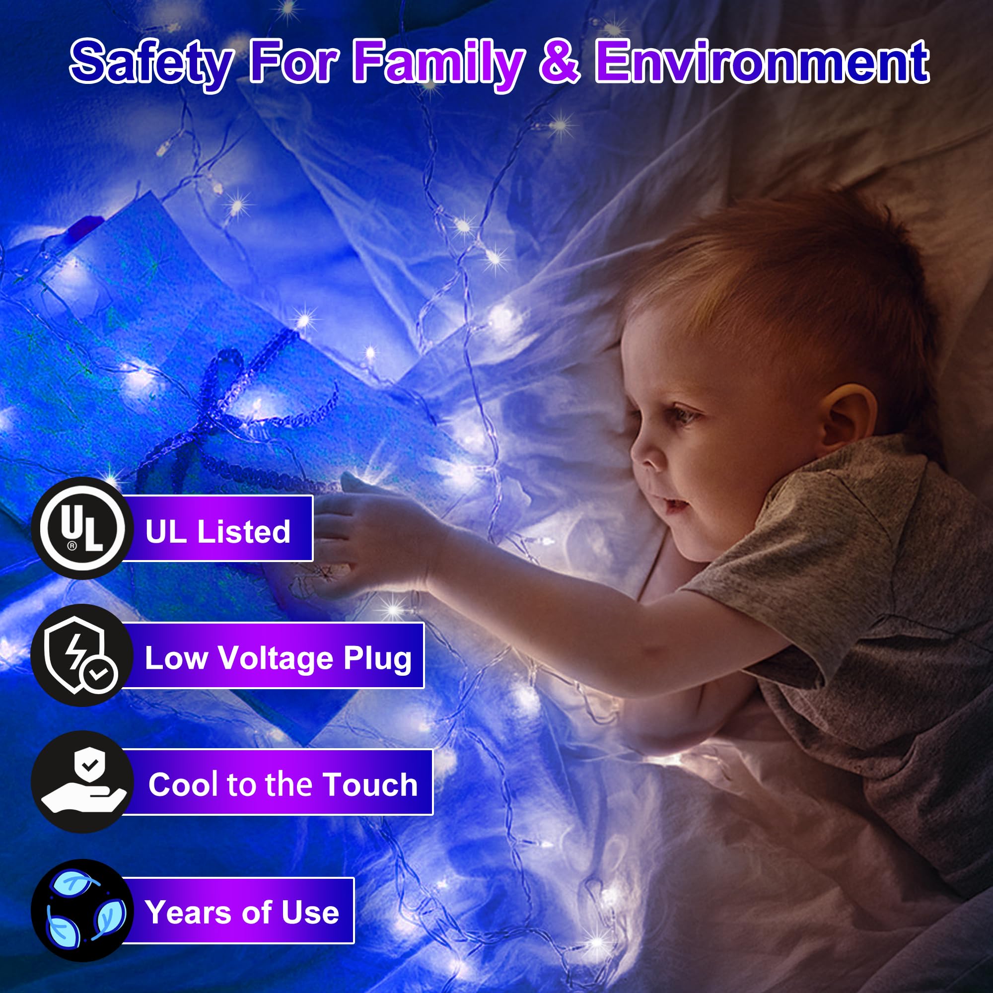 HRANBOTY 300LED Christmas String Lights, 100FT Connectable, Blue, 8 Modes, Timer, Indoor/Outdoor Decor, Model HS-300L