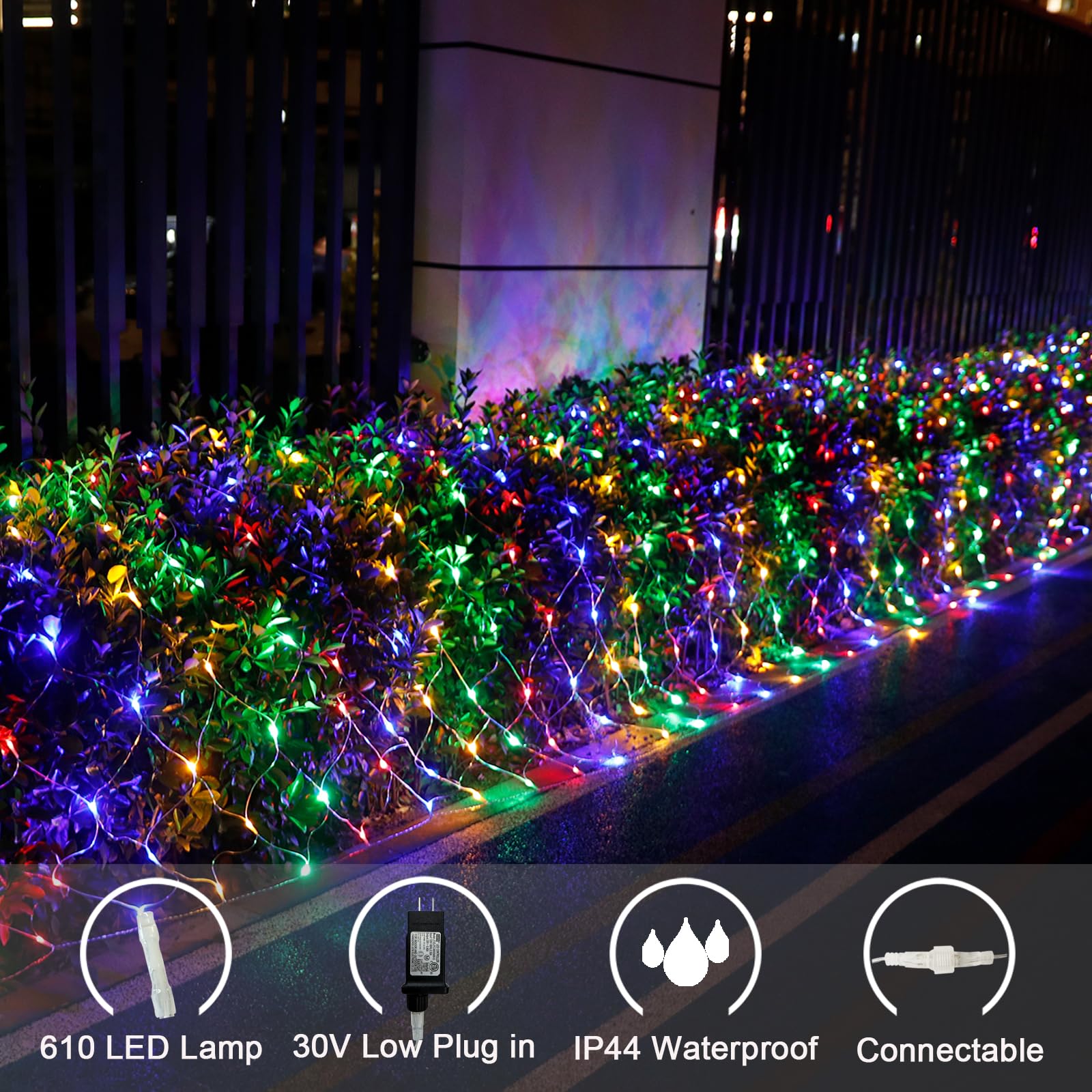 Lov high-standard LED Christmas Net Lights, 610 LED, 34.5ft x 5ft, Waterproof, Multicolor, Model LR-(1-1000) L-SL01