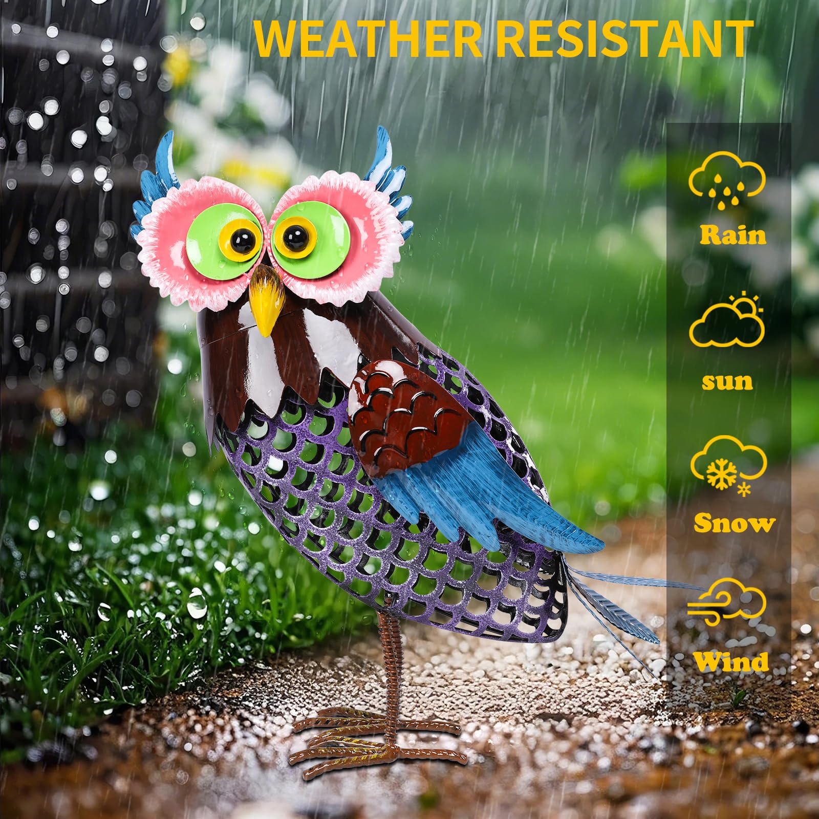 MUMTOP Solar Lanterns Outdoor Waterproof - Colorful Metal Owl Solar Lights Decorative, Hollow Out Owl Light Tabletop Lantern Lam
