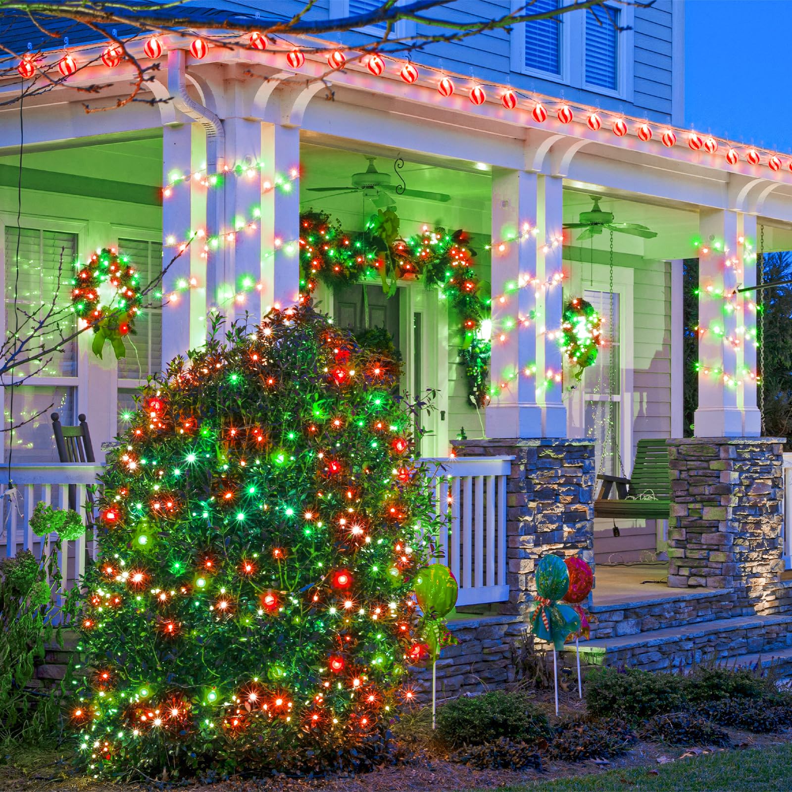 500 Led Halloween Lights Outdoor - 165Ft Red And Green Christmas String Lights Indoor Clear Wire 8 Modes Plug In Waterproof Twin
