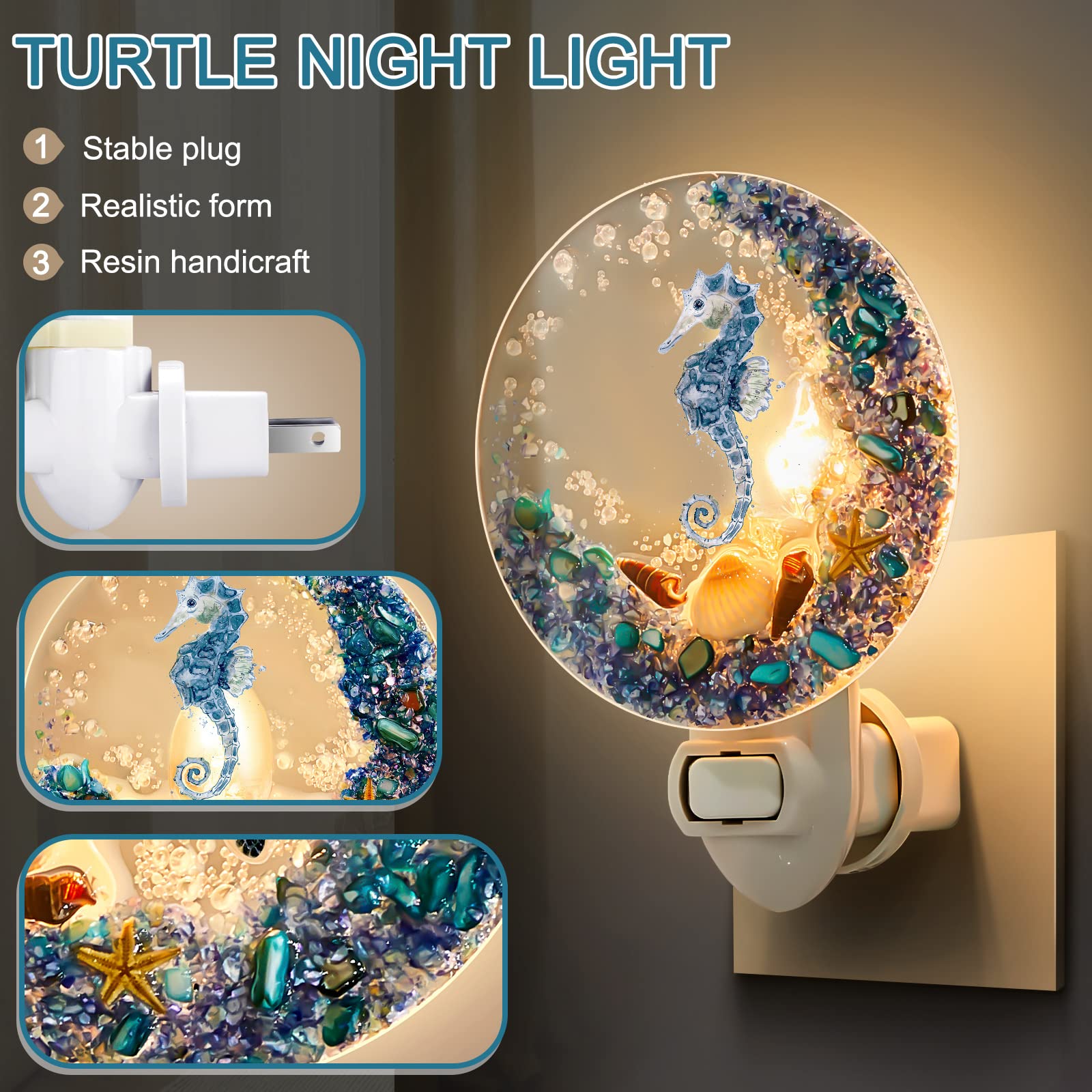 Hortsun Seashell Night Light - Ocean Sea Animal Decor, Vintage Design for Home, Bedroom, Bathroom, Multicolor