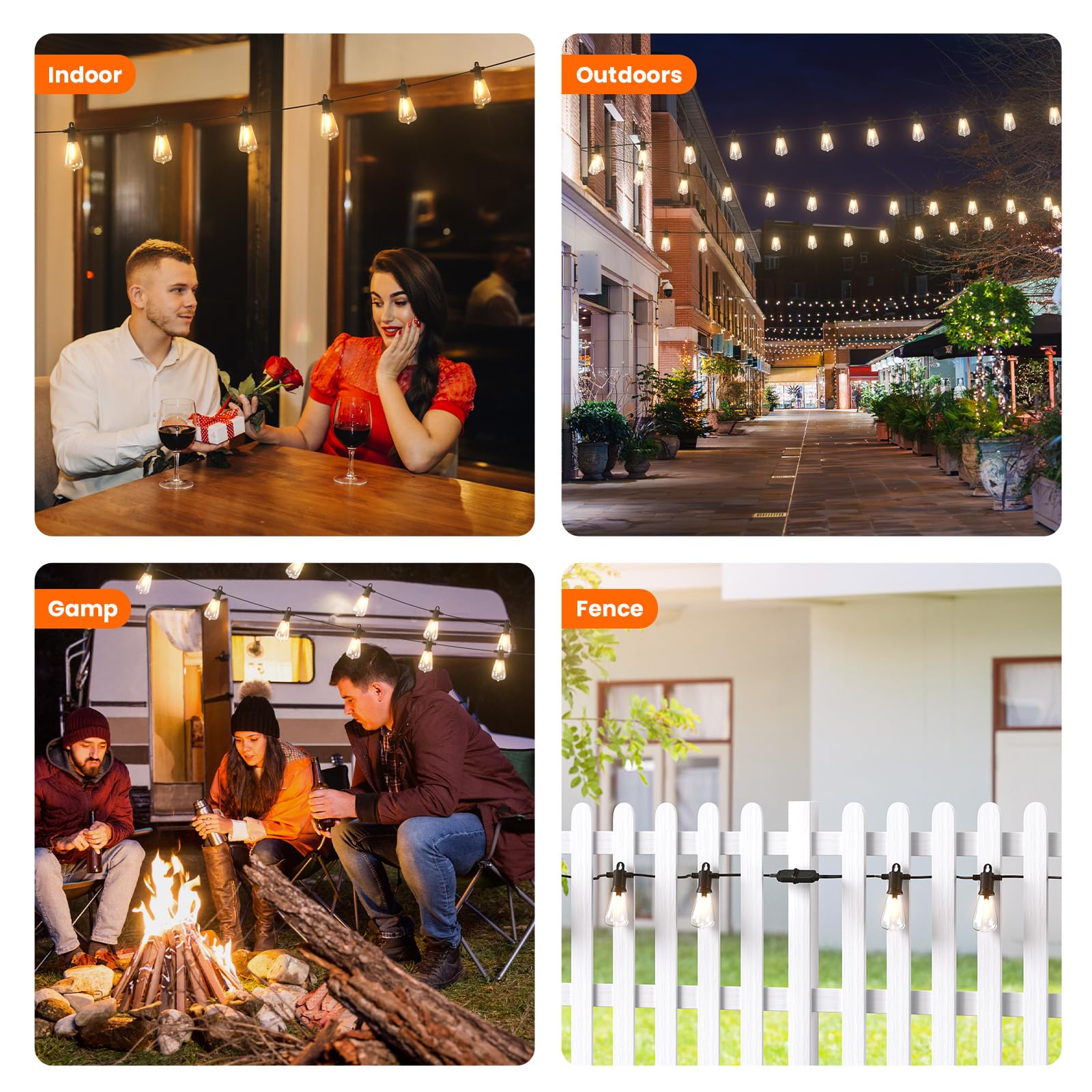 Kawaya 200Ft Patio String Lights: 100+4 Dimmable Waterproof Shatterproof Led Vintage String Lights Commercial Outdoor Lights For Porch Backyard Garden Bistro Outside Balcony Gazebo Party Cafe(100Ftx2)