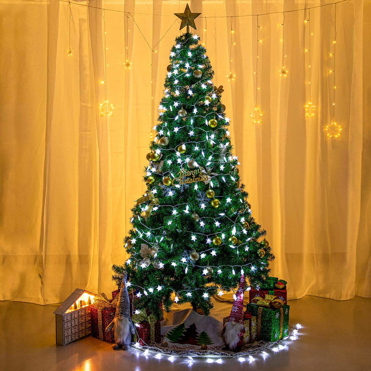 Awq 100 Led 49 Ft Star String Lights Plug In Fairy Twinkle String Lights 8 Modes Extendable For Indoor Outdoor Wedding Birthday Christmas Tree Garden Decor (White)