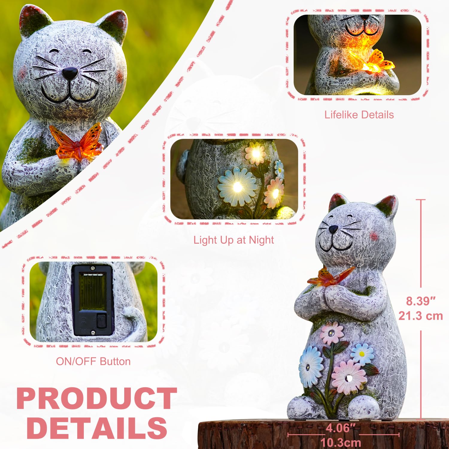 Fashionoda Solar Garden Statue Cat Figurine - Outdoor Decoration With Butterfly For Garden Yard Lawn Home Decor Outside : Unique Gifts For Mom Grandma
