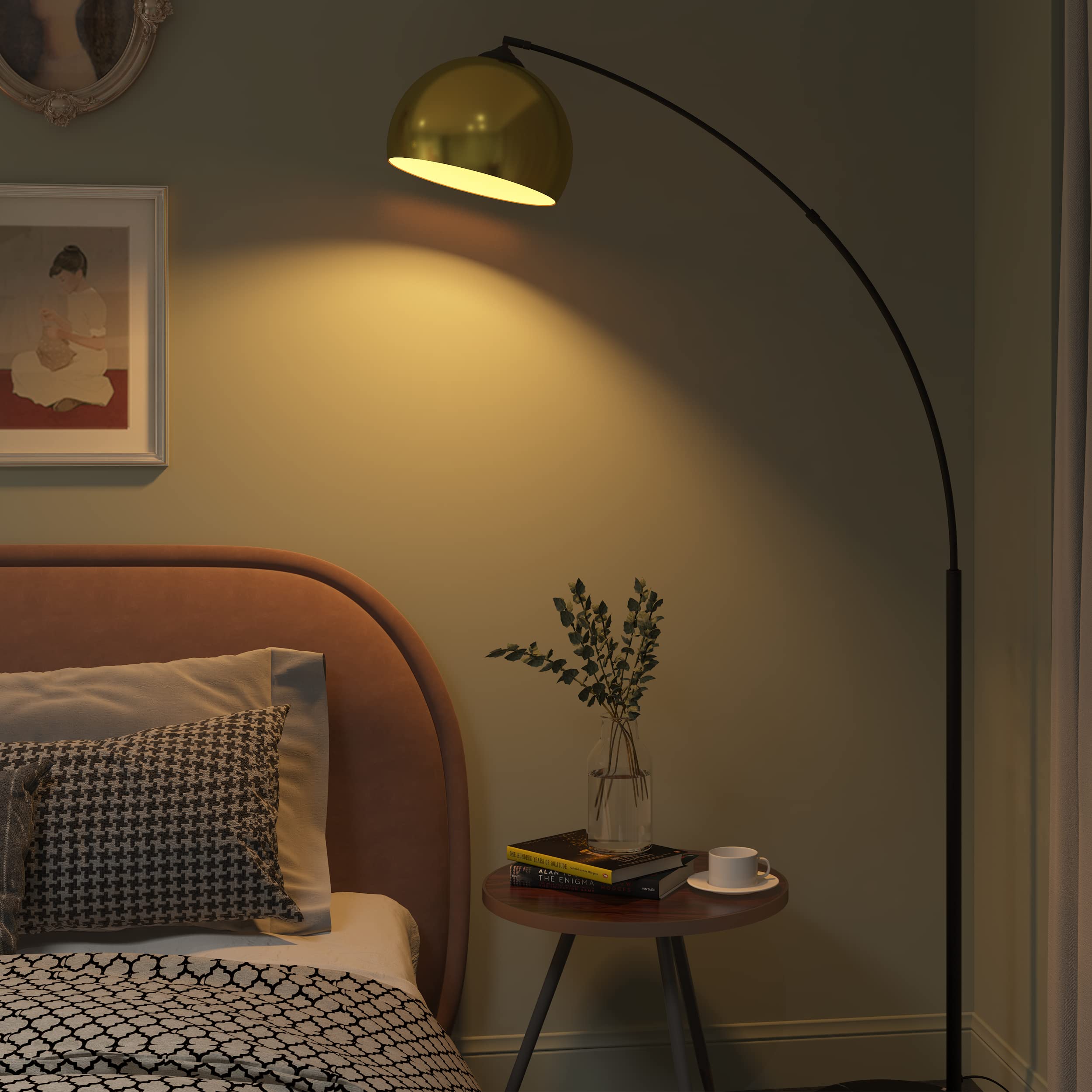 Getinlight 66'' Modern Antique Brass Arc Floor Lamp With Inner Gold Metal Shade And Black Real Marble Base, Bulb Not Included, I