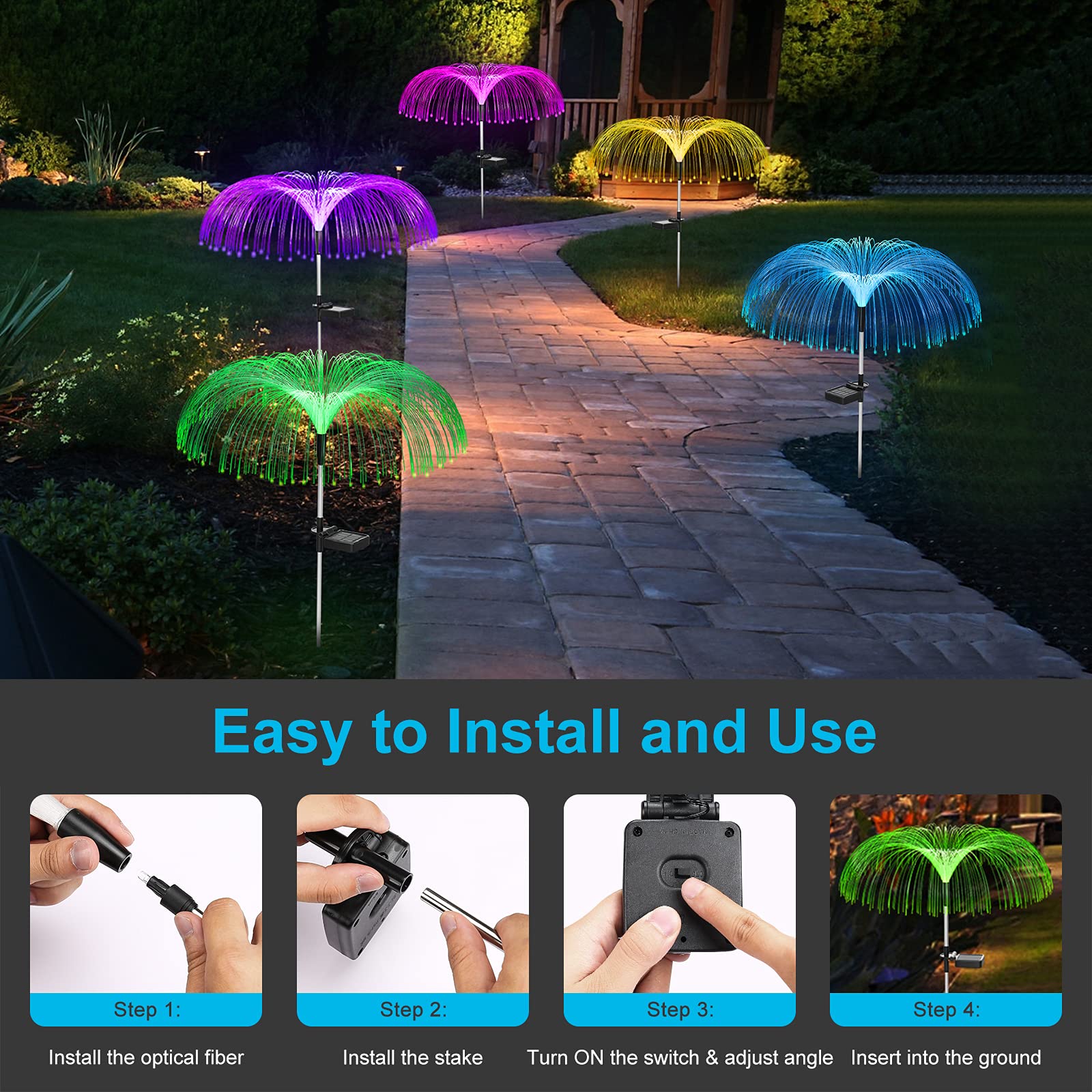 Vosaro Solar Jellyfish Lights Outdoor Garden Waterproof 3 Pack,Outdoor Solar Powered Flowers Lights,7 Color Changing Solar Stake