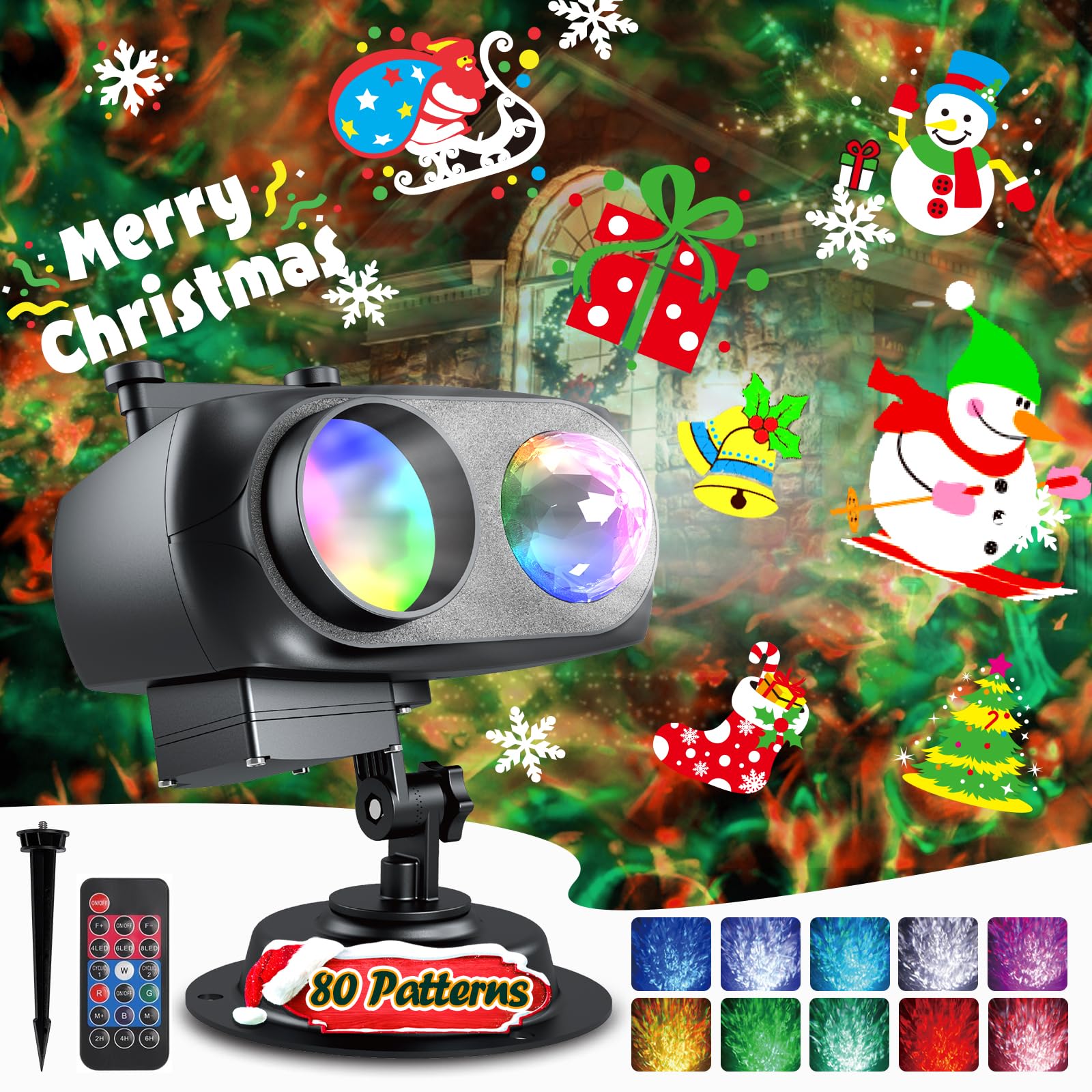 Christmas Holiday Projector Lights Outdoor Indoor, Anysun Christmas Decorations Brighter 80 Patterns & 3D Ocean Wave Light, Wate