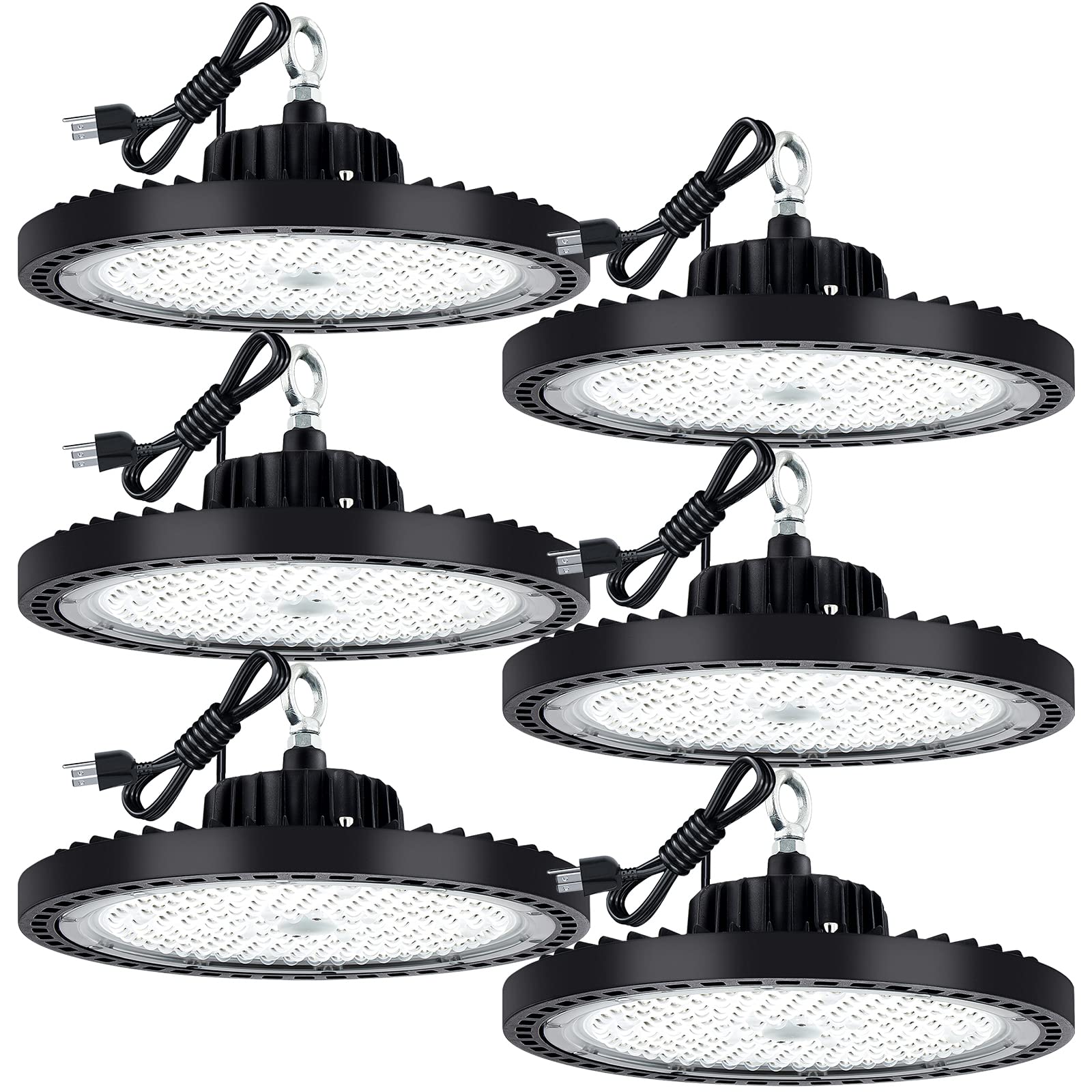 Evbforu 6 Pack Ufo Led High Bay Light 150W, High Bay Led Lights 21,000Lm (160Lm/W), 5000K Led Shop Light With Ip66 Commercial Warehouse Area Light For Wet Location Area, Workshop, Garage