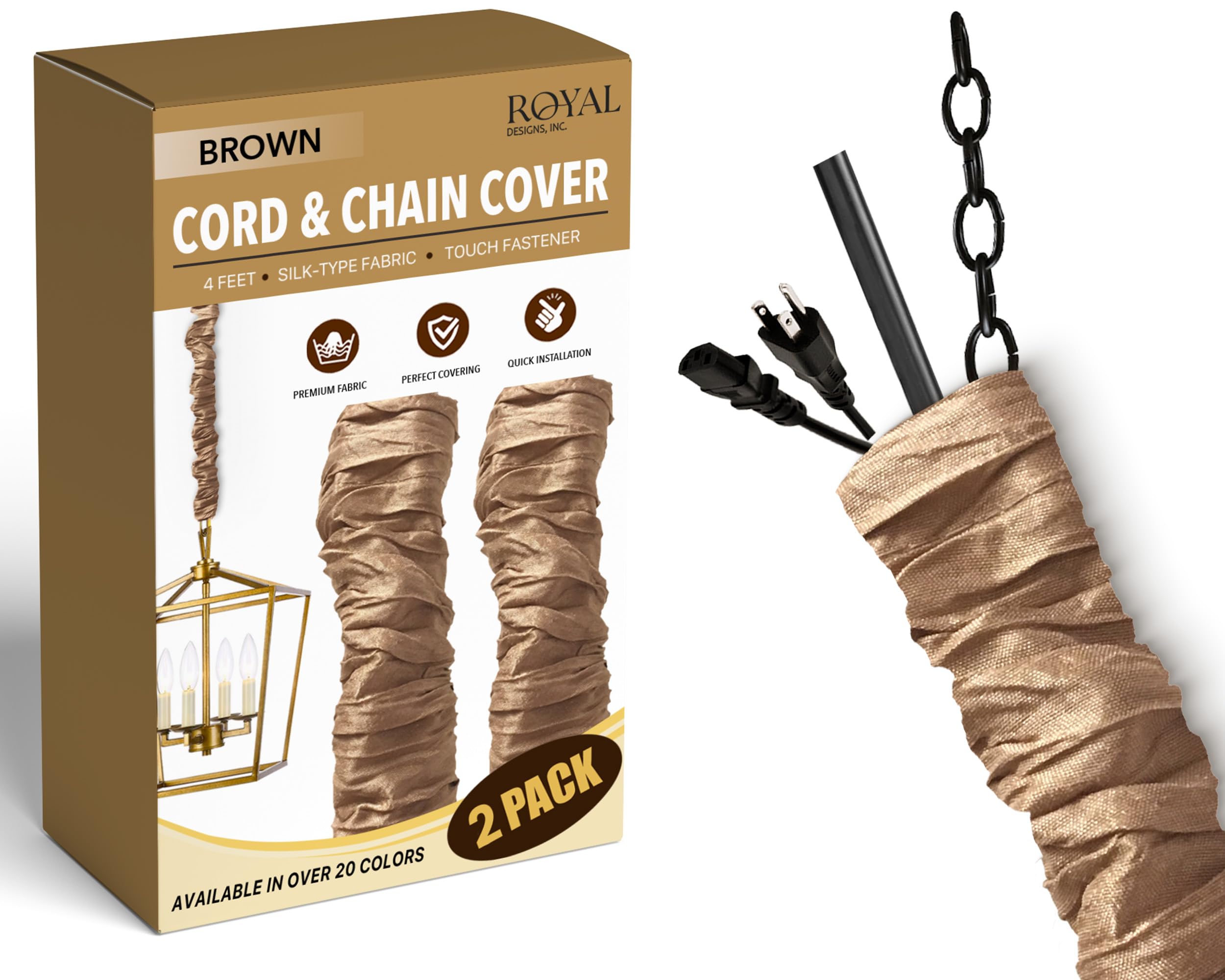 Royal Designs, Inc. Chandelier Pendant Lighting Chain Cover, 4 ft, Brown, 2 Pack, Model CC-8-BR-2