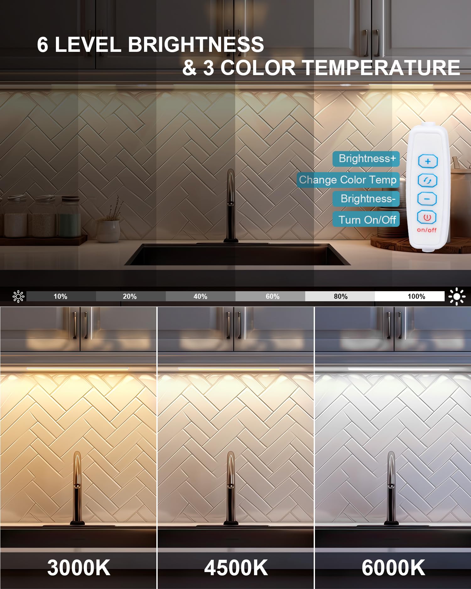 JUSJUBR Under Cabinet Lighting, 3 Pcs Dimmable LED, 12 Inch, Aluminum, 3 Color Temperatures