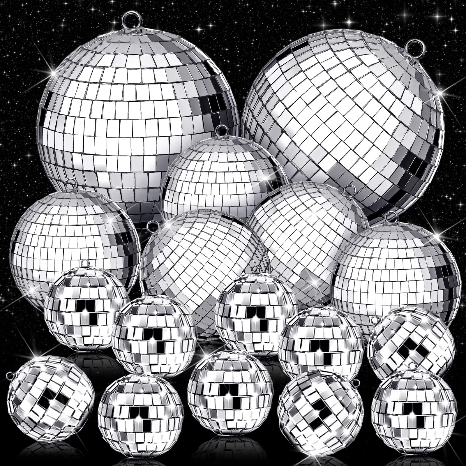 Willbond 17 Pack Disco Balls Set, 6 Inch, 3 Inch, 2 Inch Silver Mirror Balls, Retro Disco Decorations For Party, Wedding, Music