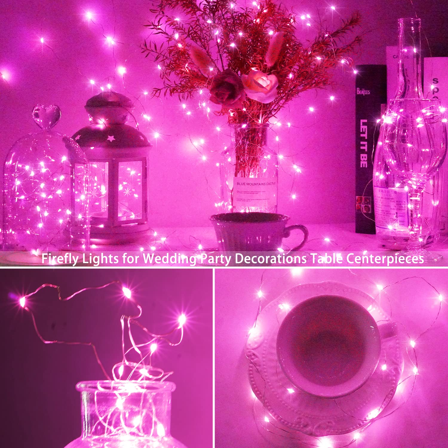 15 Packs 20 Led Pink Fairy String Lights Battery Operated 6.6ft Silver Wire Firefly Starry Lights Waterproof for Bedroom DIY Tab