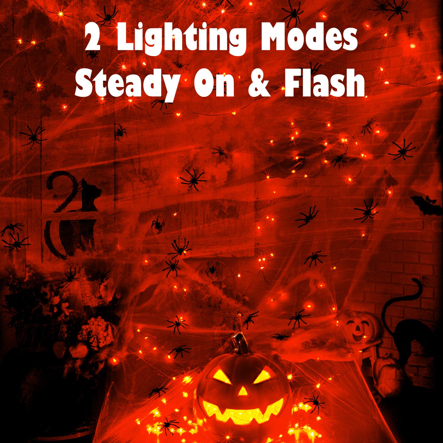 Makion Halloween Decorations,Orange Fairy String Lights 4 Pack,19.7Ft/6M 60 LEDs 2 Modes Indoor Copper Wire Twinkle Lights for H