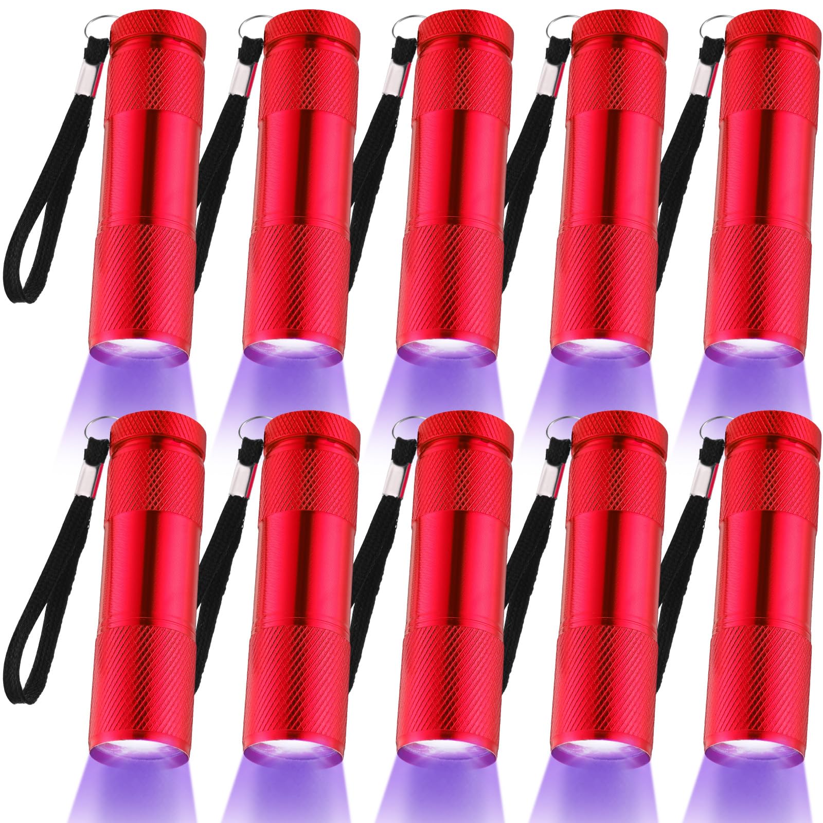ROCEEI UV Blacklight Flashlight - 10 Pieces Mini Torch, Portable LED Light, Purple Light in Red Color