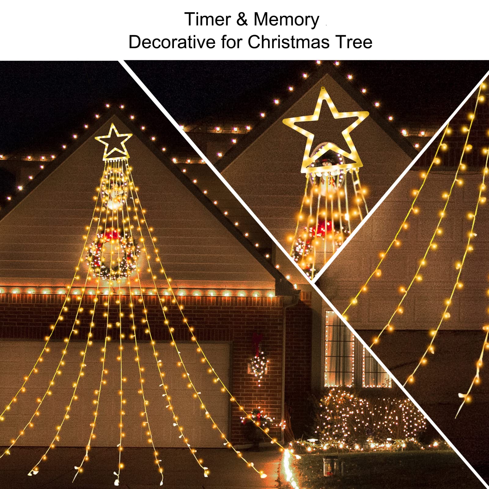 Ztx Christmas Star String Lights,11 Lighting Modes Christmas Decorations Clearance Outdoor 11Ft Waterfall Christmas Tree Lights
