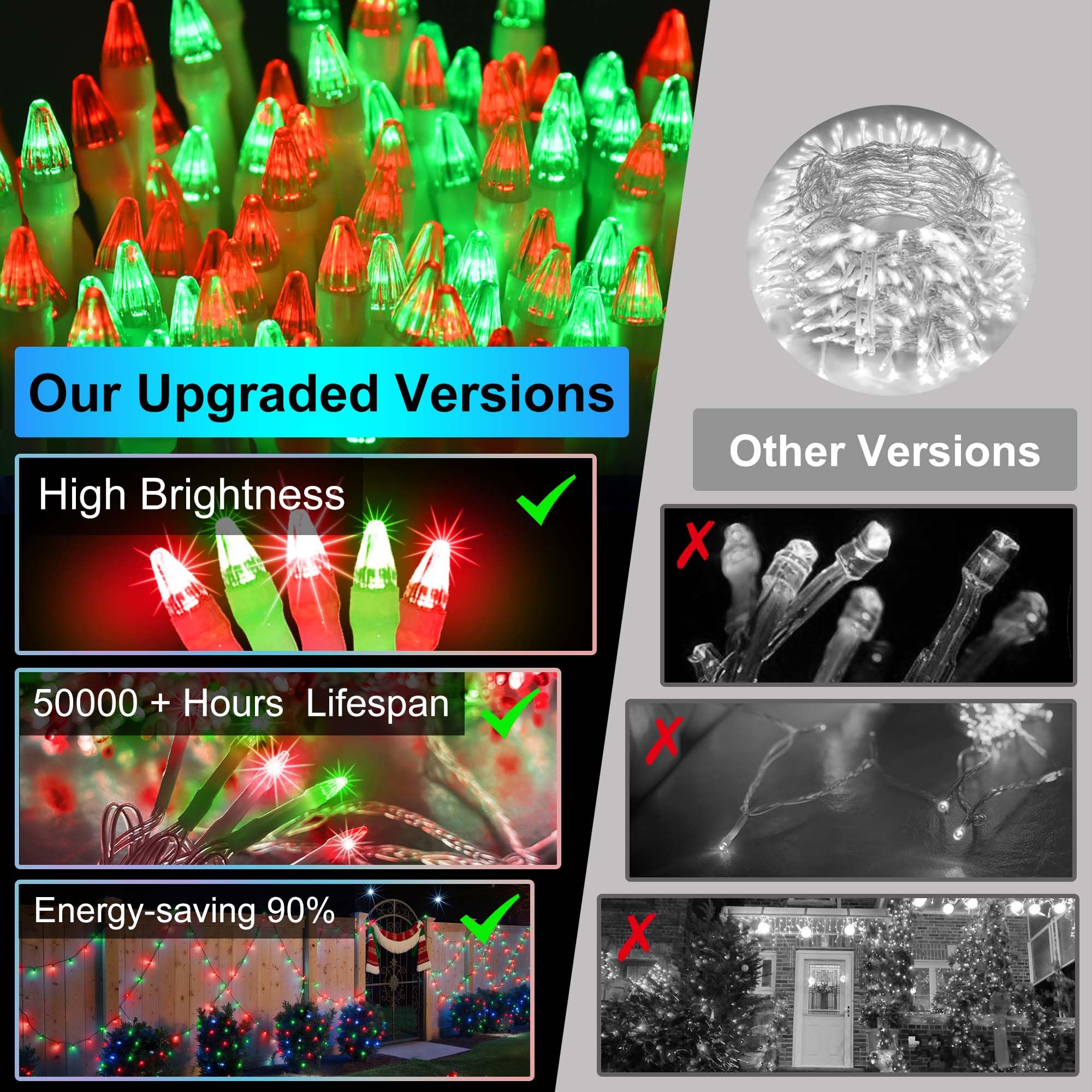 1500 Led Chrstmas Lights  470Ft Outdoor Christmas String Lights With 12 Modes  Red & Green Led String Lights With Timer Dimmable Waterproof For Tree Fence Garden Xmas Wedding Party Decor Red & Green