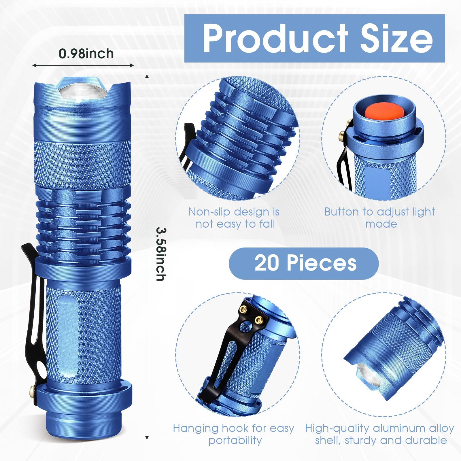 Fumete LED Flashlight Mini Tactical Torch 3 Mode Adjustable Focus Pocket Light Blue Model QA-Fumete-3752