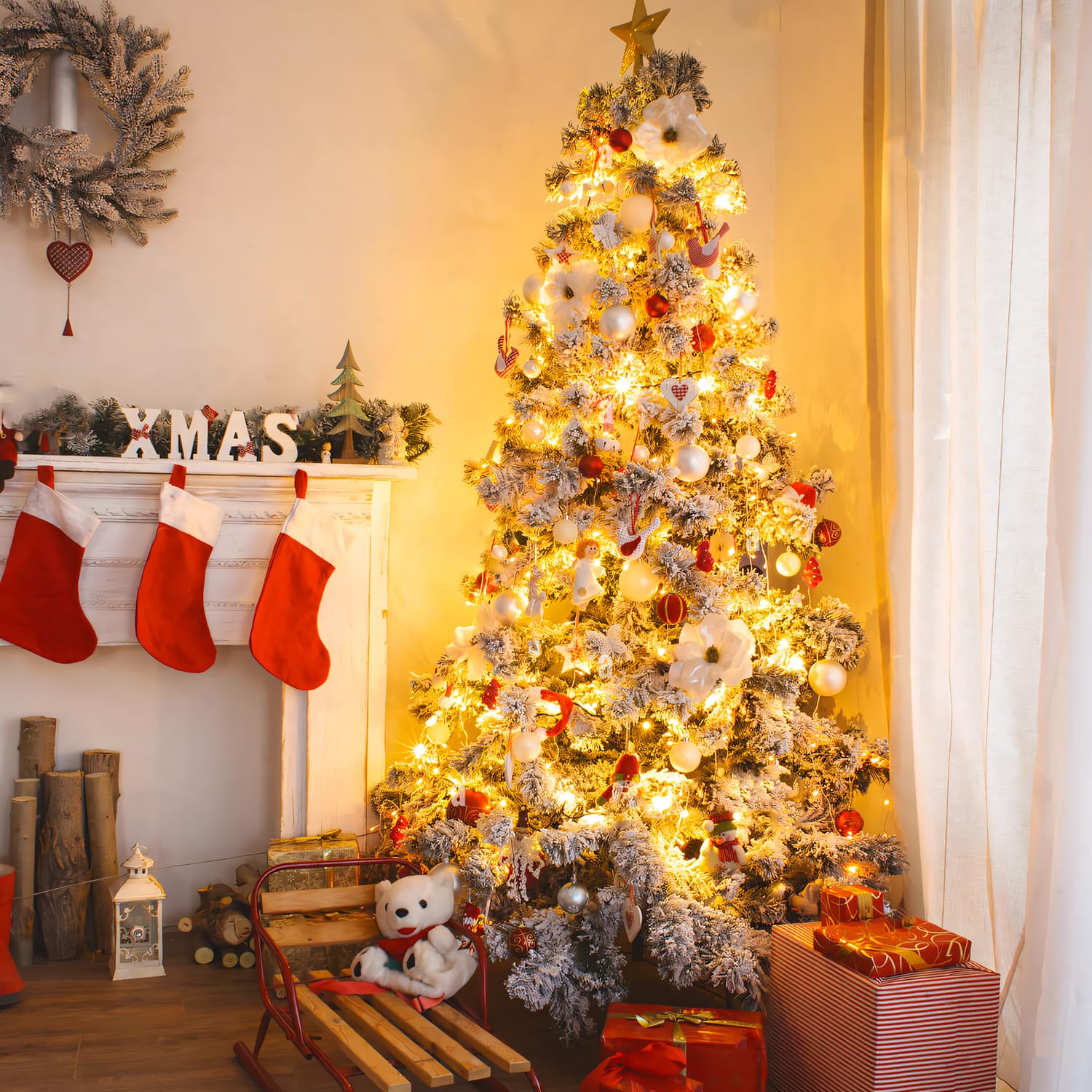 POTIVE 100 LED Warm White Christmas Lights, 33ft Waterproof String Lights, 8 Modes, Model EXS-S-0100