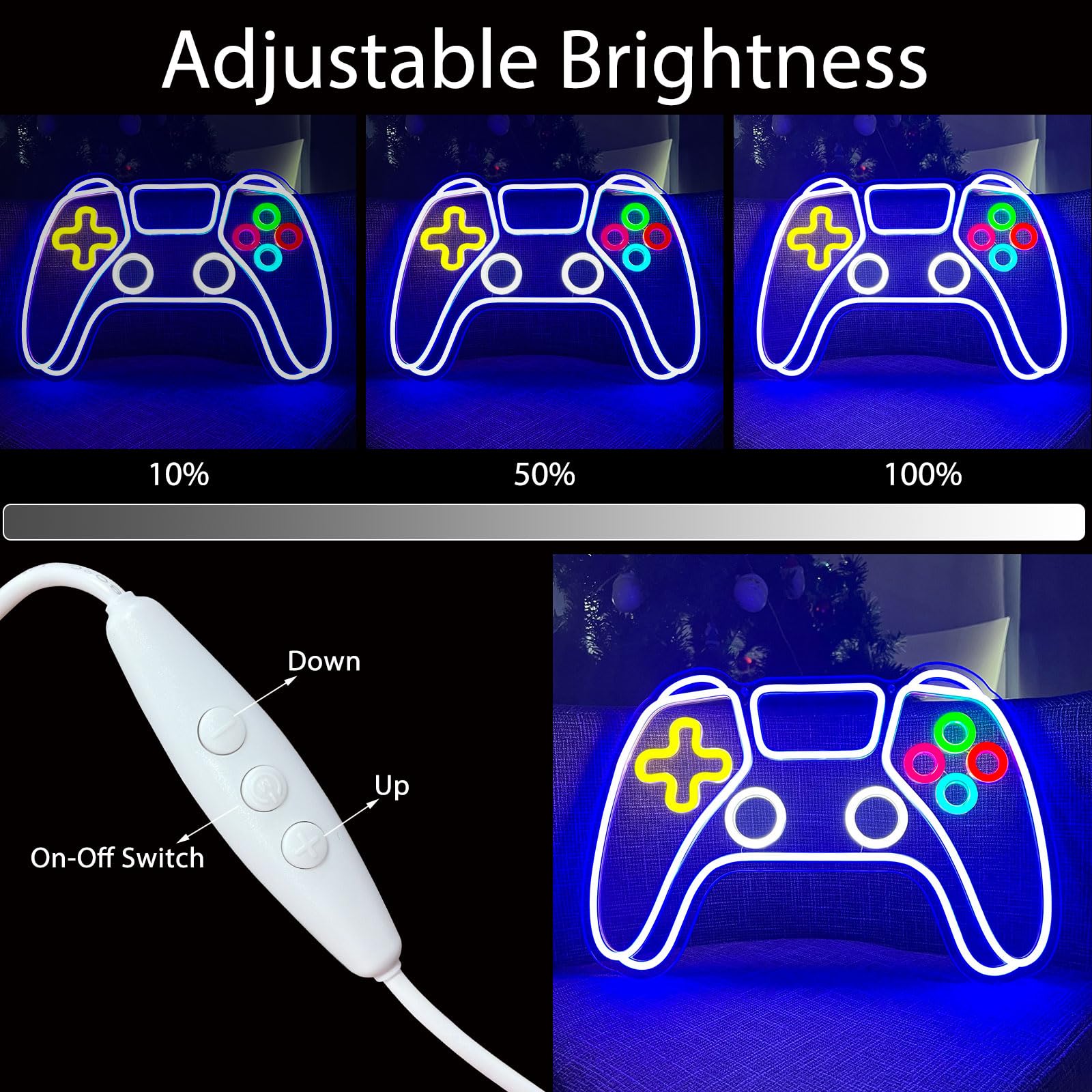 BerniceKelly Gamer Neon Sign Light, Dimmable LED Game Controller Decor, 16.5inx11.4in, Blue-Game, Model A