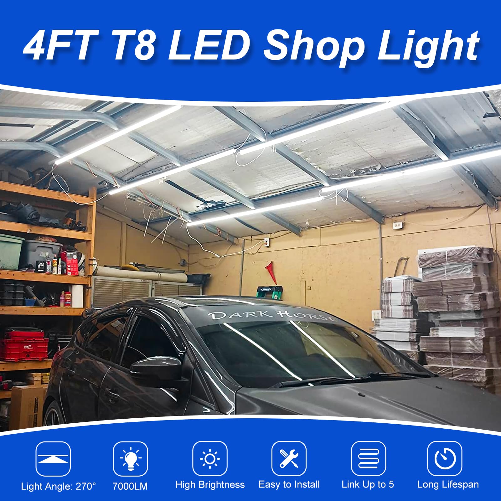 Led Shop Lights,Led Shop Lights 4Ft 50W 6500K 7000Lm Cool White,4 Foot Led Shop Lights,Led Shop Lights For Workshop 4Ft,Plug In