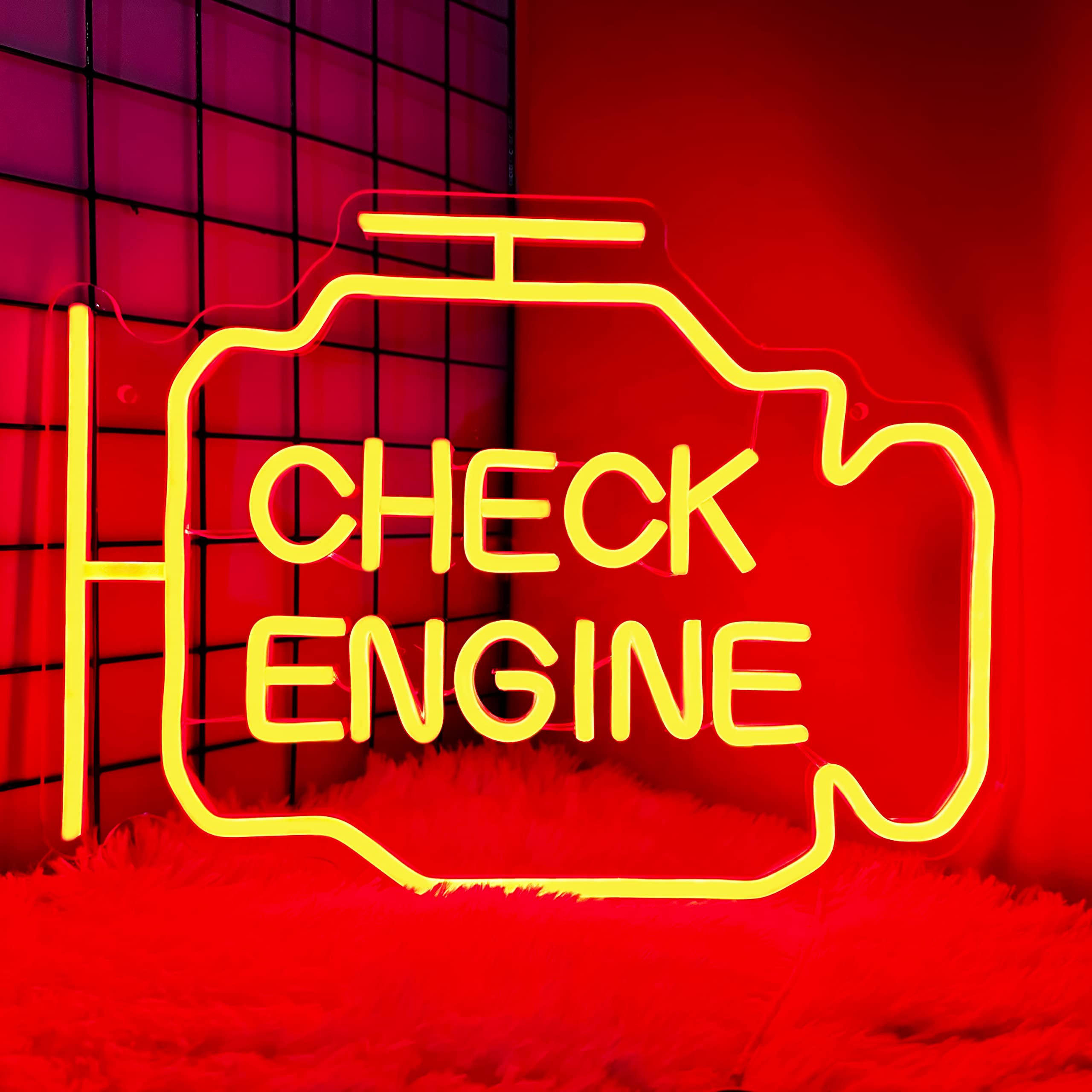 Abooly LED Neon Sign - Check Engine Wall Decor - Red - 15.7x11.8in - Custom Neon for Garage, Repair Shop, Gaming Room