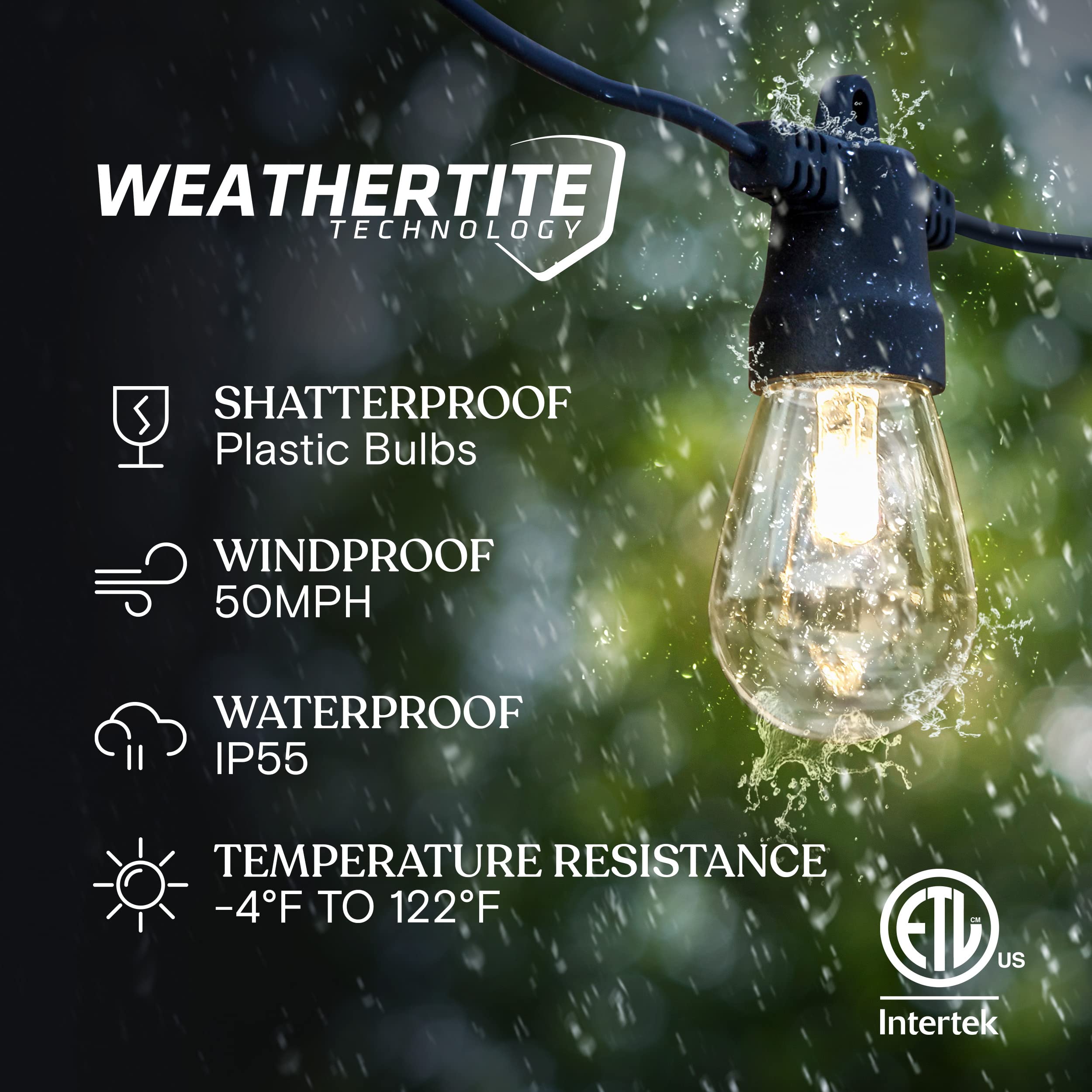 Brightech Ambience Pro String Lights - 24 Ft Waterproof Outdoor Lights - Shatterproof - 3000K Soft White - USB Powered