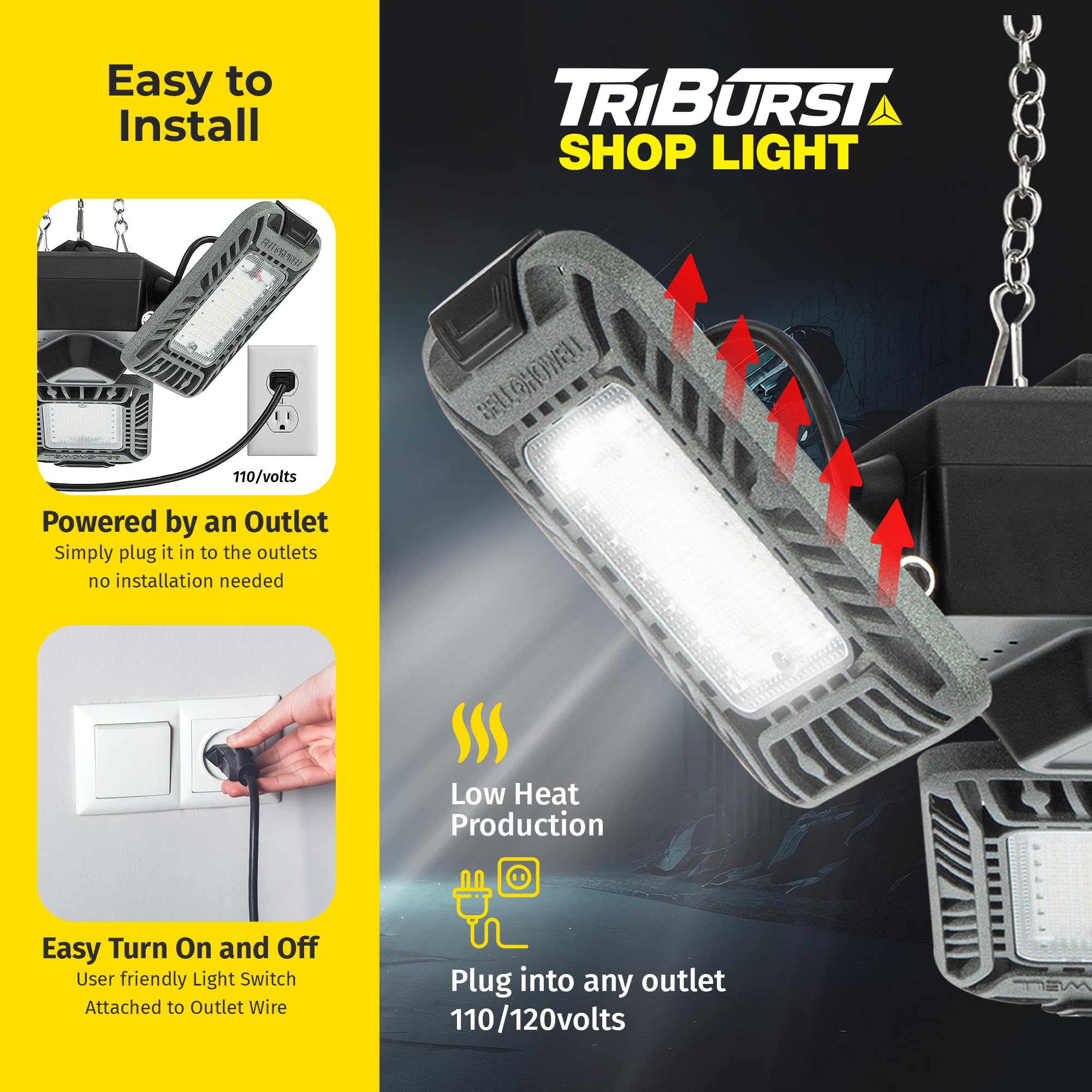 Triburst Led Shop Lights For Workshop, 4000 Lumens Super Bright Garage Lighting, Led Garage Lights, Led Shop Light, Ceiling Ligh