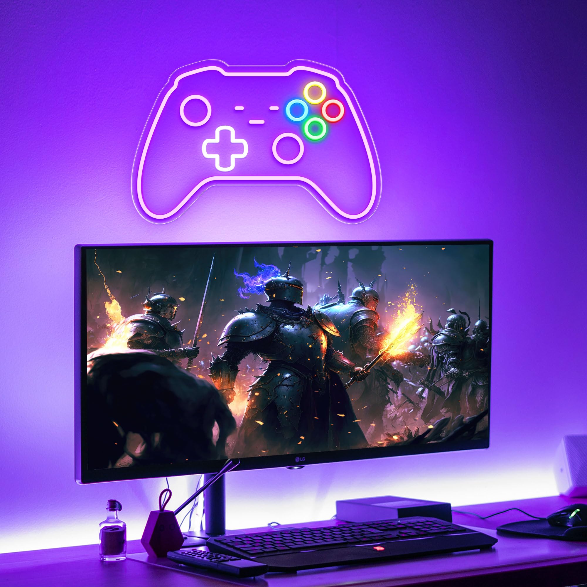CULOIS Gamer Neon Sign, Gamepad Shaped LED Decor, 16x10.5 inch, Acrylic, Purple-Gamer