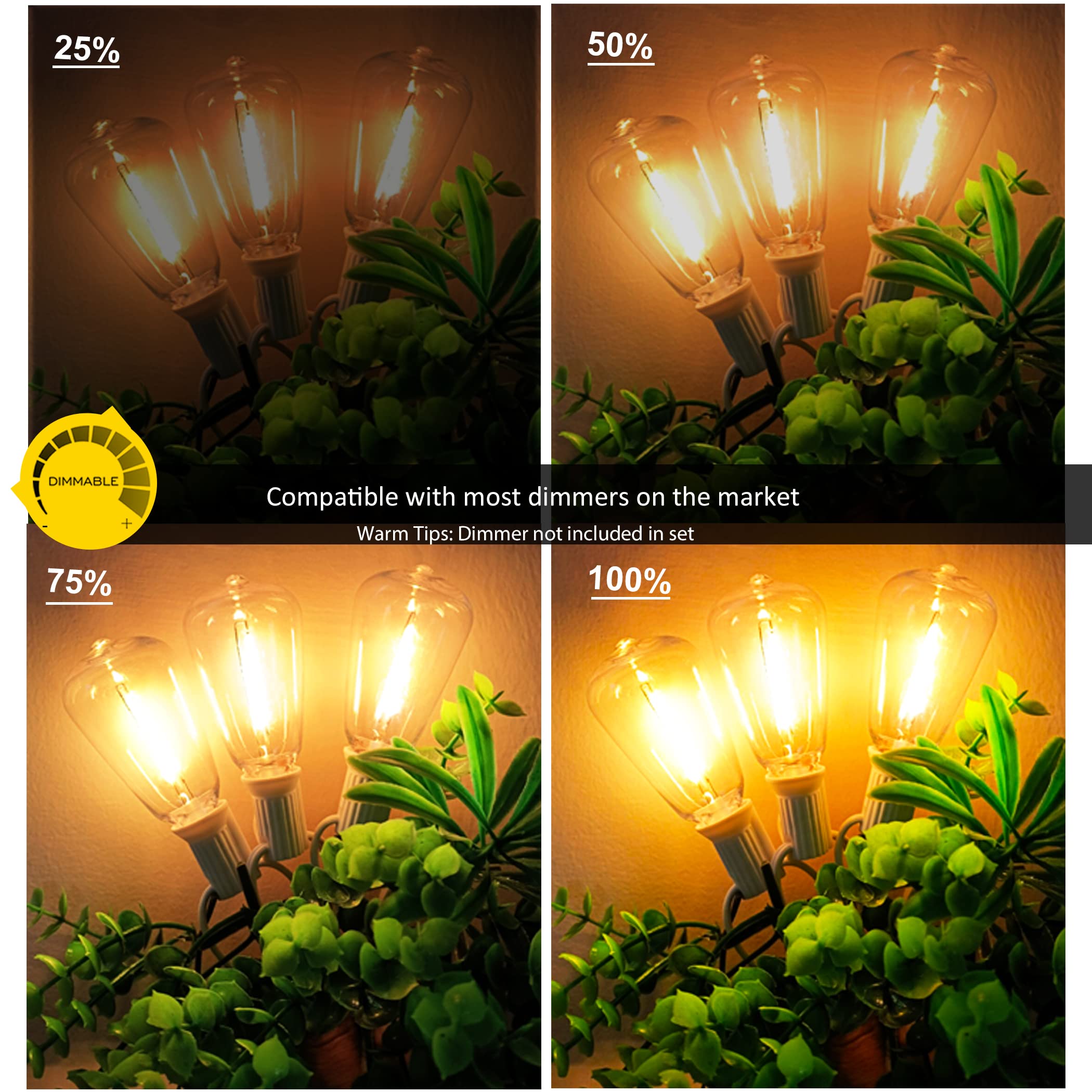 Damaing 200Ft Outdoor Waterproof String Lights, 104 Dimmable Edison Bulbs, White Cable, 2 Pack