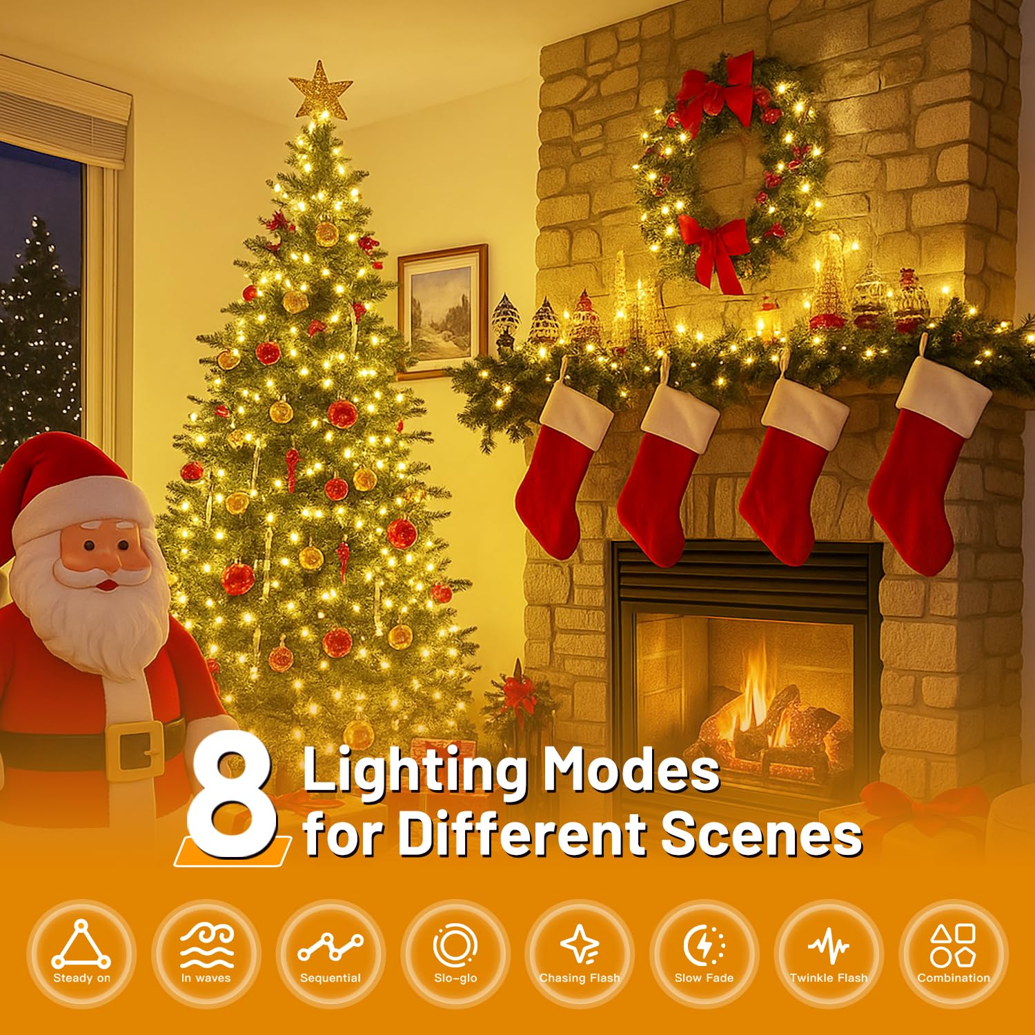 Domolli Christmas Lights 500Led 164 Ft  Waterproof Christmas Tree Lights With 8 Modes  Remote Control 3 Timers & Memory Function Xmas Decorations For House And Holiday (Warm White)